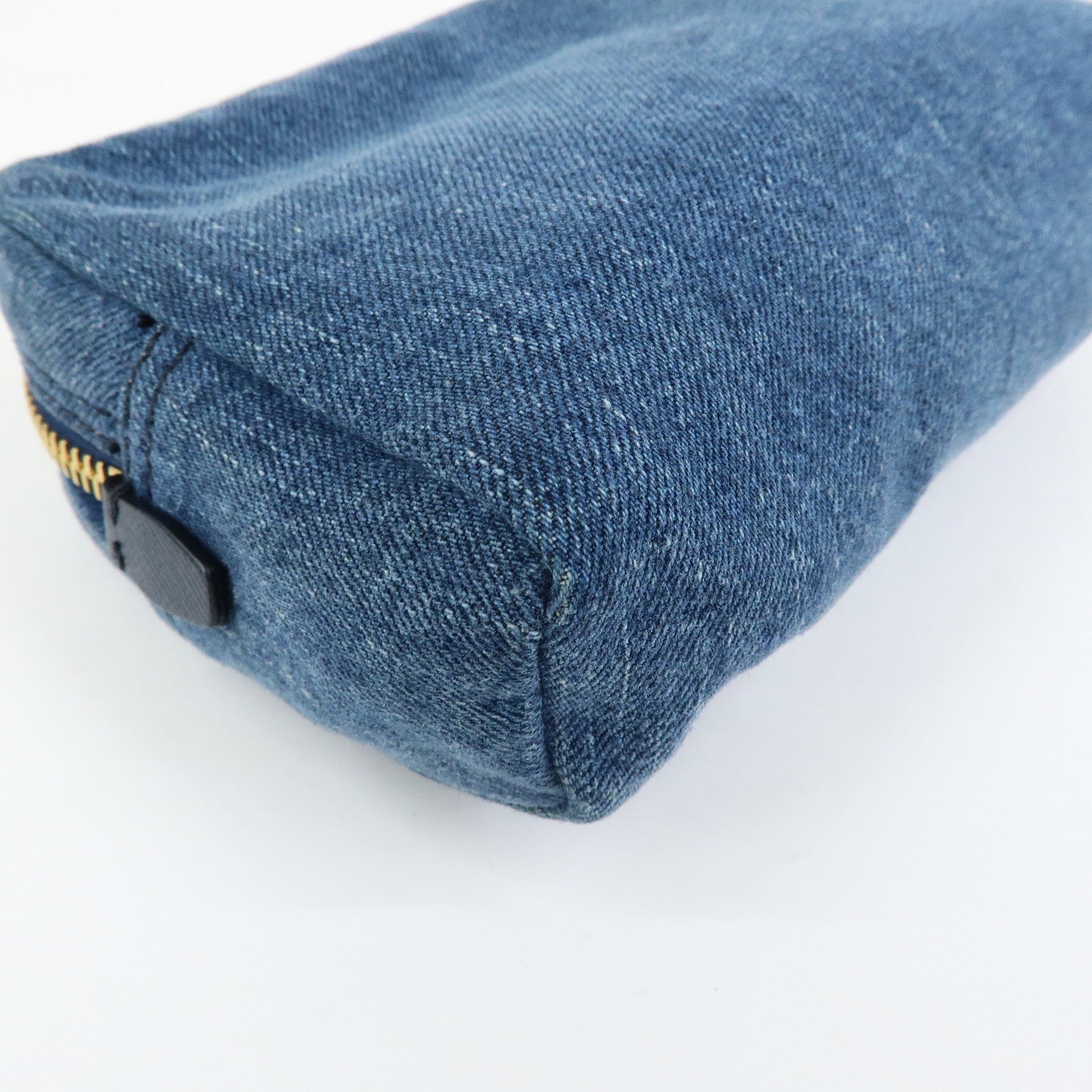PRADA Triangle Logo Denim Cosmetic Pouch Accessory Pouch Blue