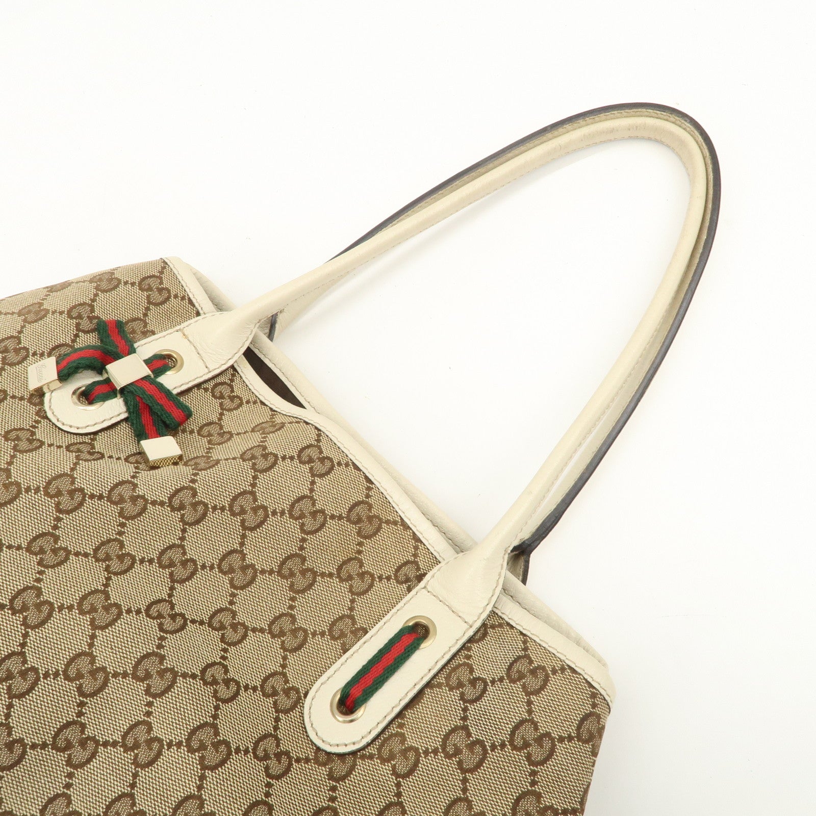 GUCCI Princy Sherry GG Canvas Leather Tote Bag Brown Ivory 163805