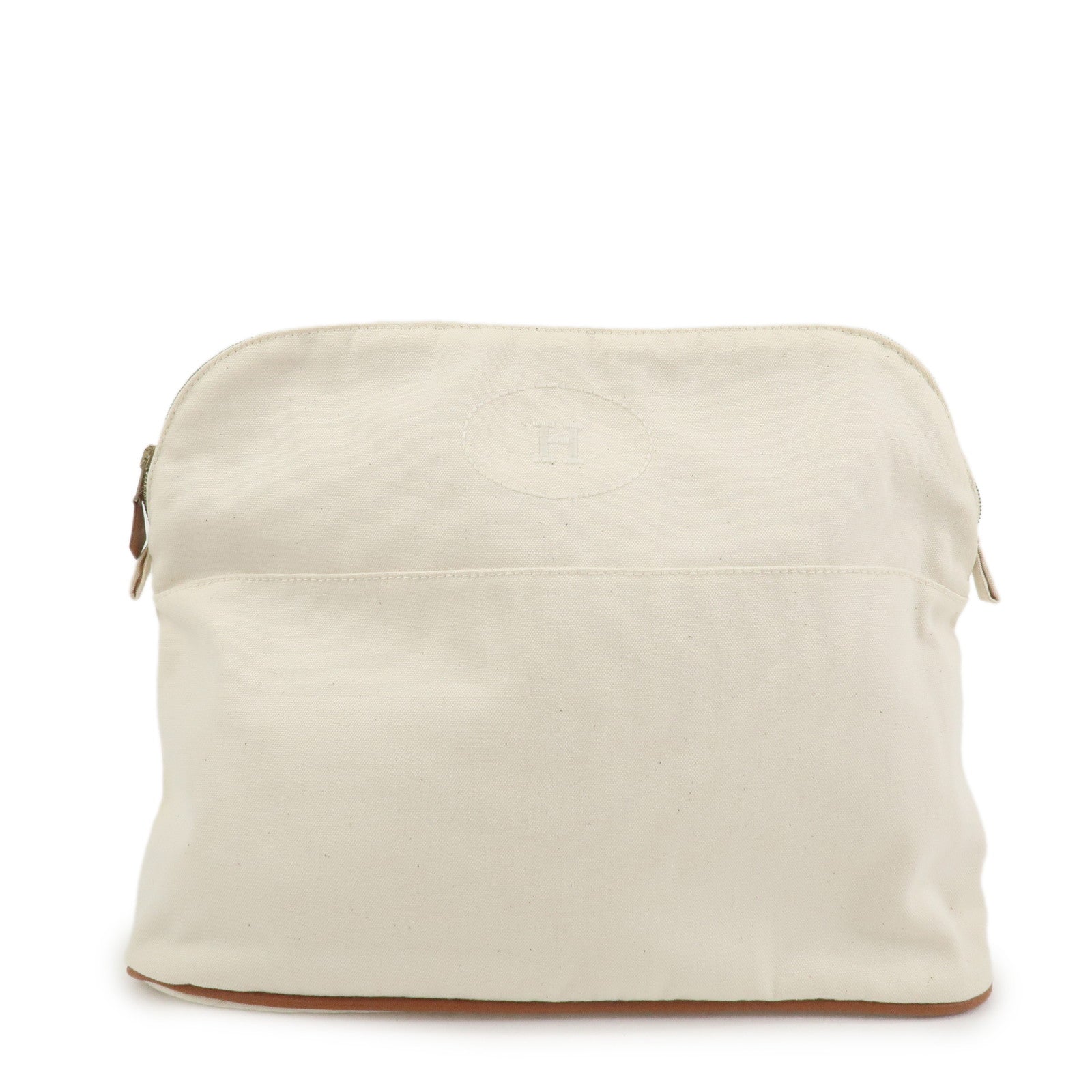 HERMES Bolide Canvas Leather Pouch TGM Natural