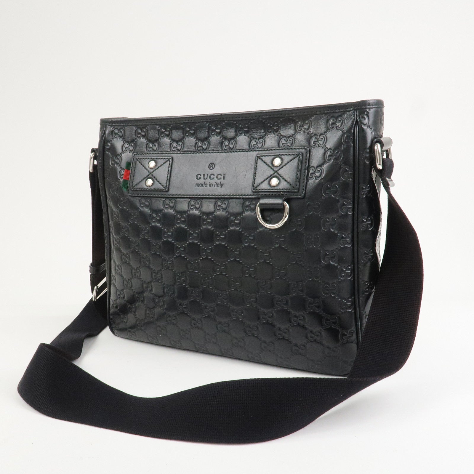 GUCCI Sherry Guccissima Leather Shoulder Bag Black 322080