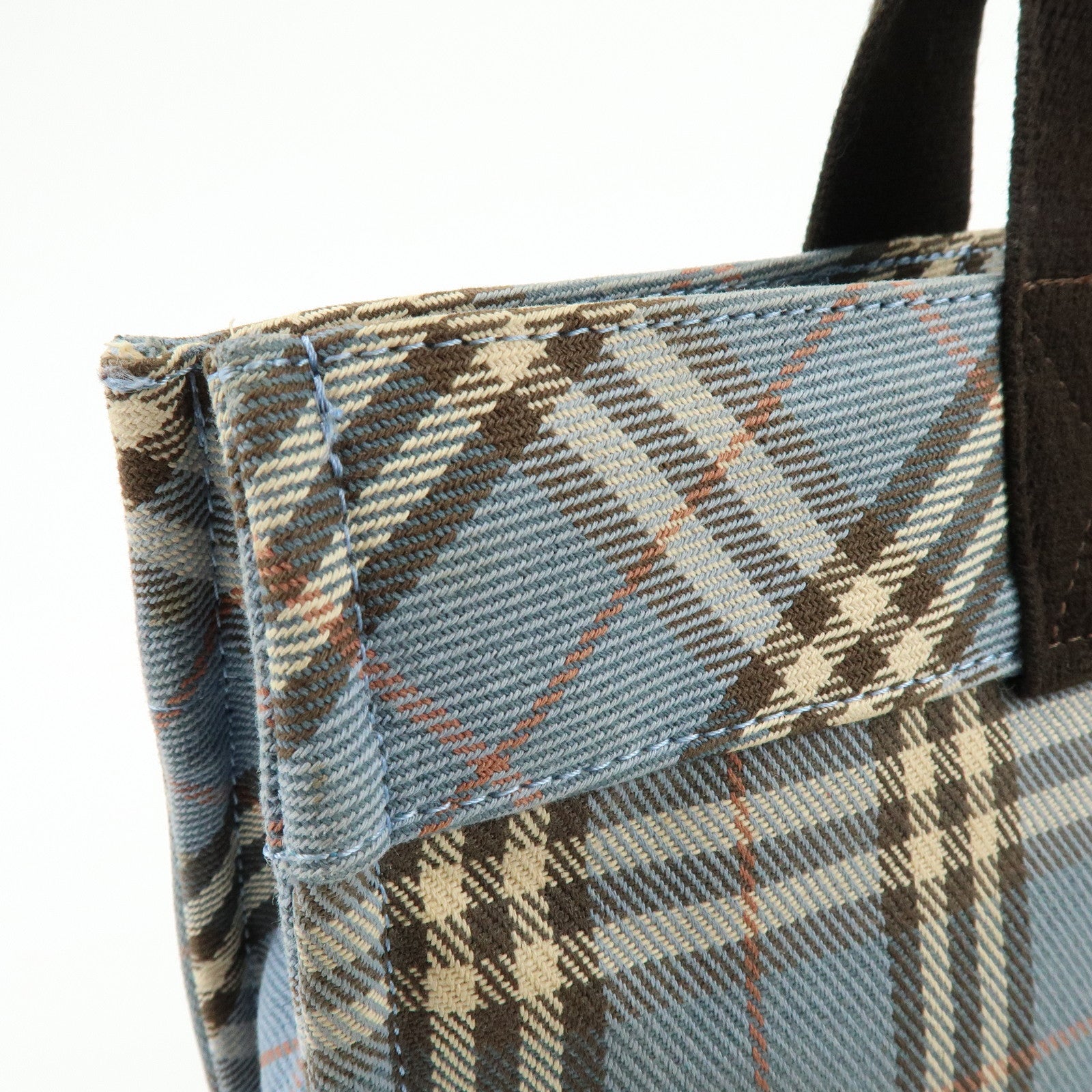 BURBERRY Blue Label Canvas Tote Bag Shoulder Bag Blue Brown