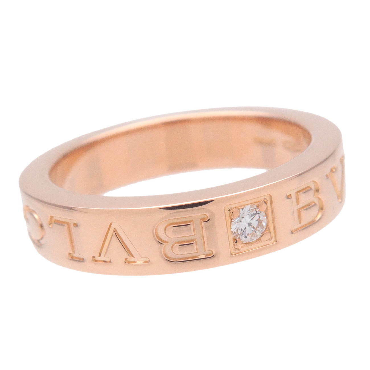 BVLGARI Double Logo 1P Diamond Ring K18PG Rose Gold US4.5-5 EU48.5 Used