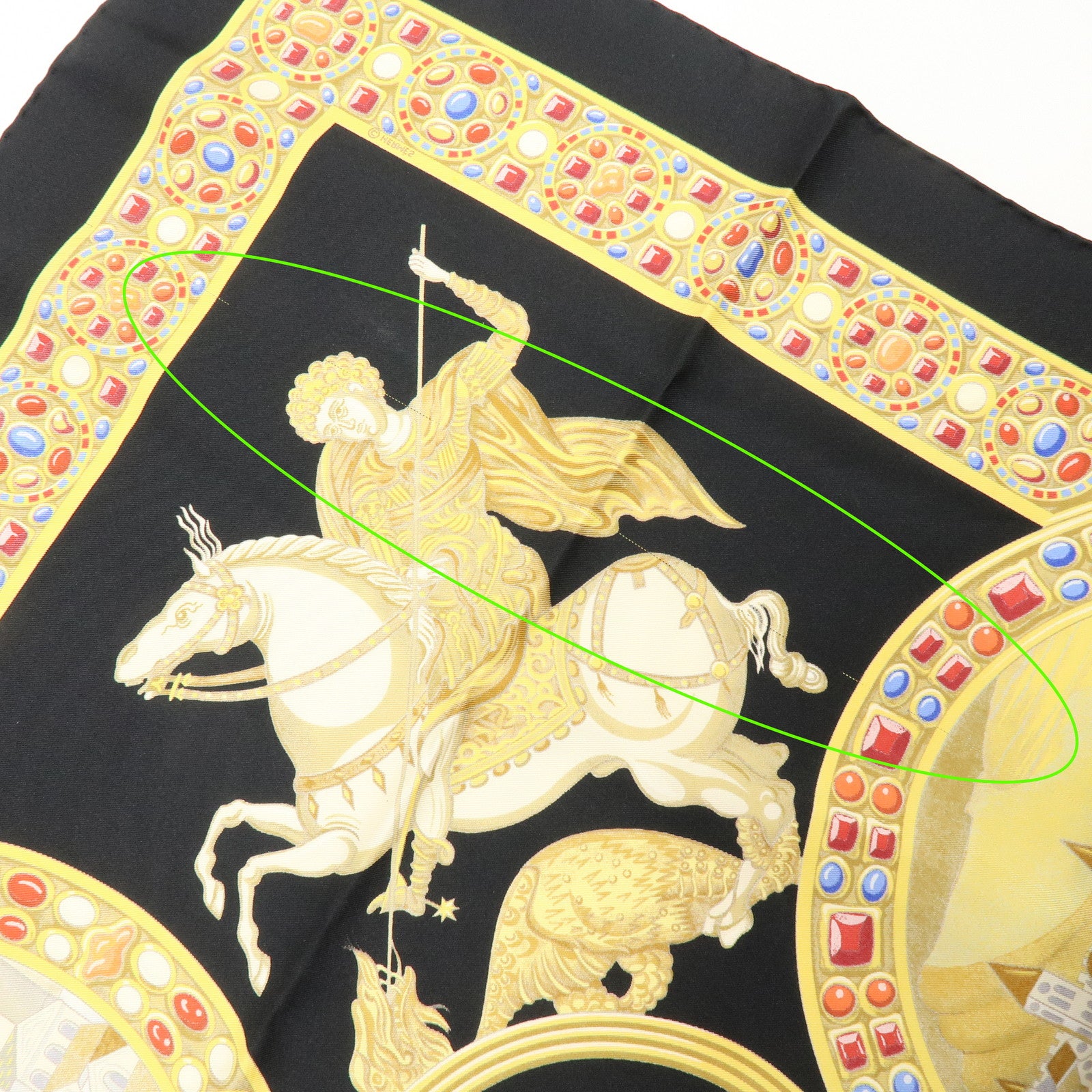 HERMES Carre 90 Silk 100% LE TRIOMPHE DU PALADIN Black Gold