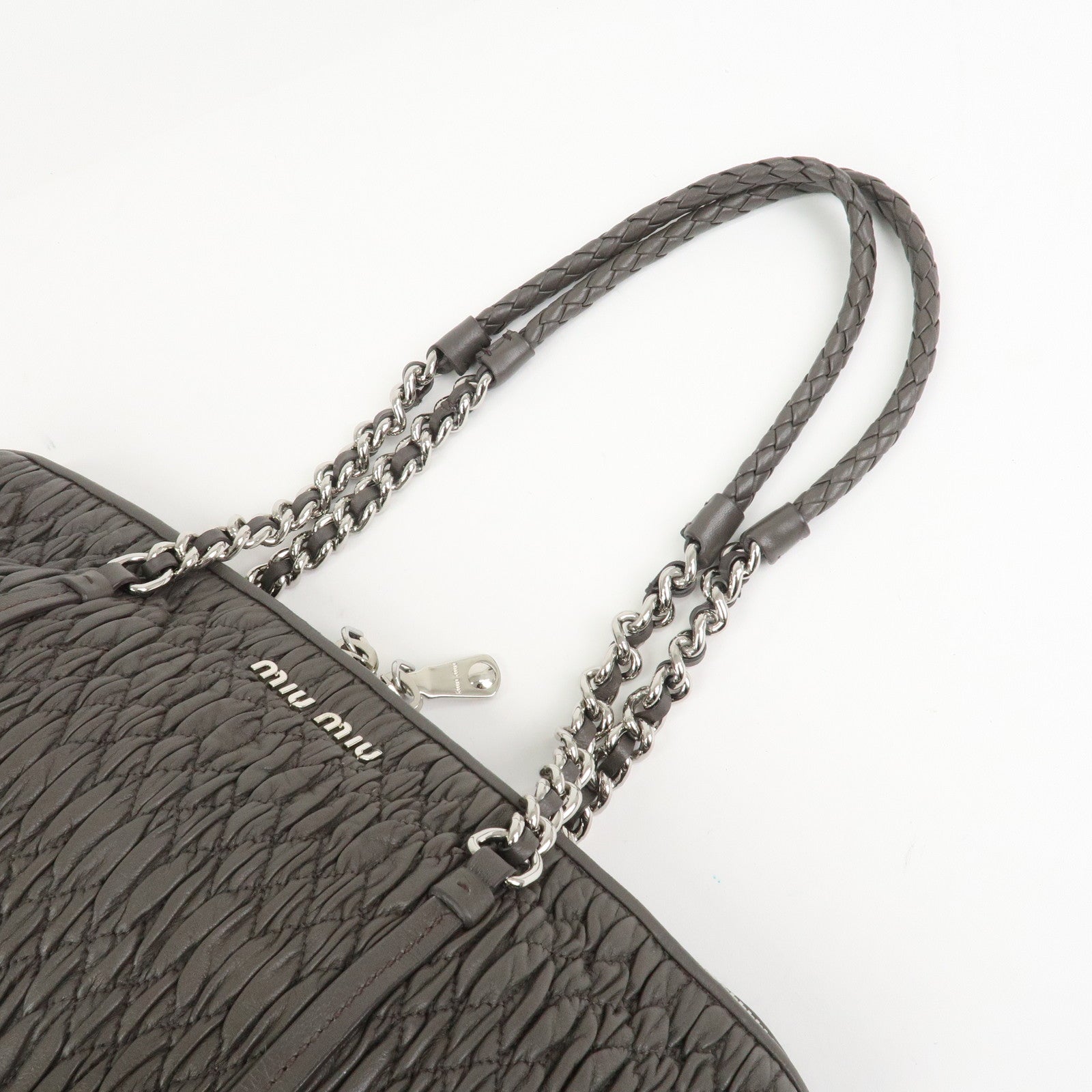 MIUMIU Logo Matelasse Nappa Leather Chain Shoulder Bag Gray