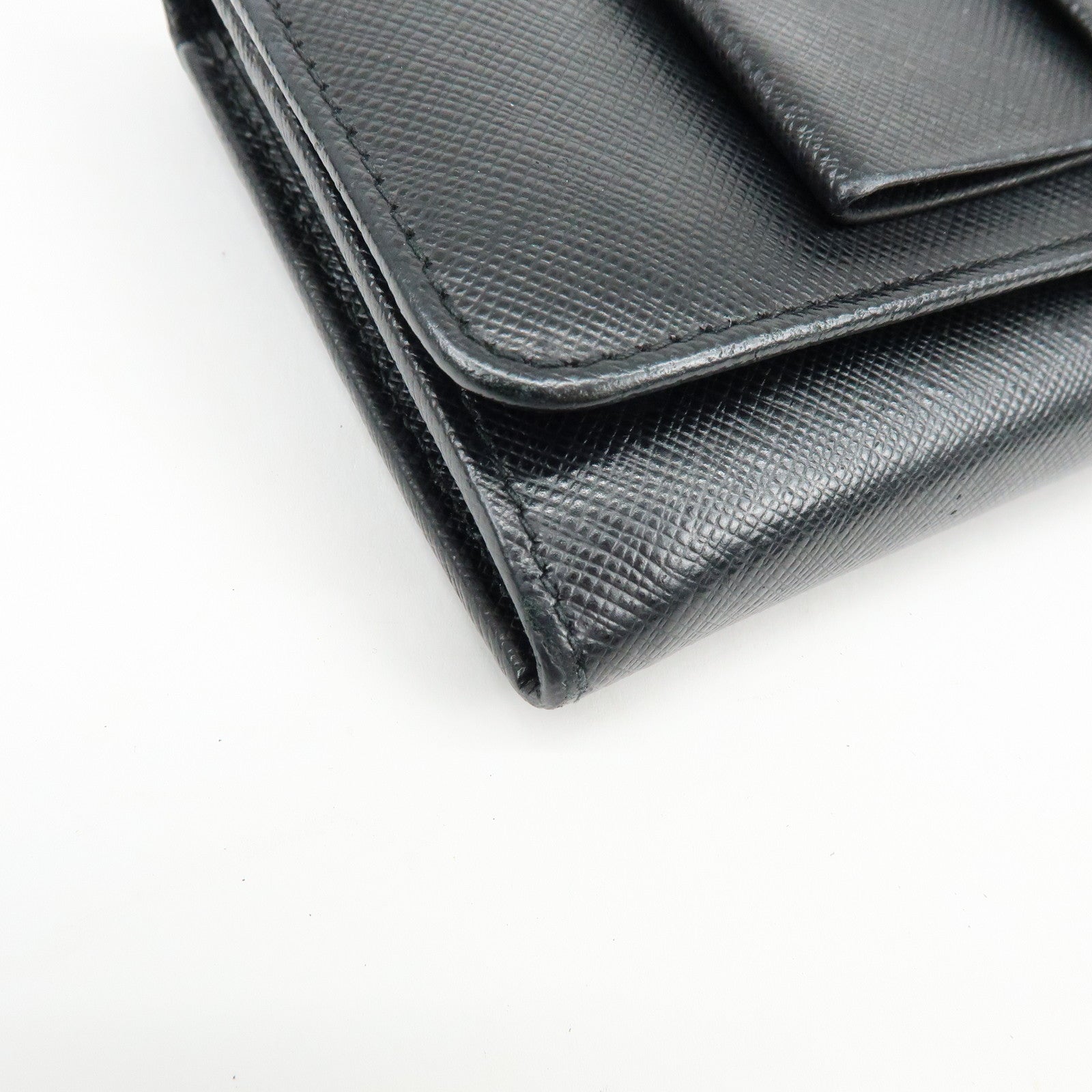PRADA Saffiano Leather Ribbon Long Wallet Black