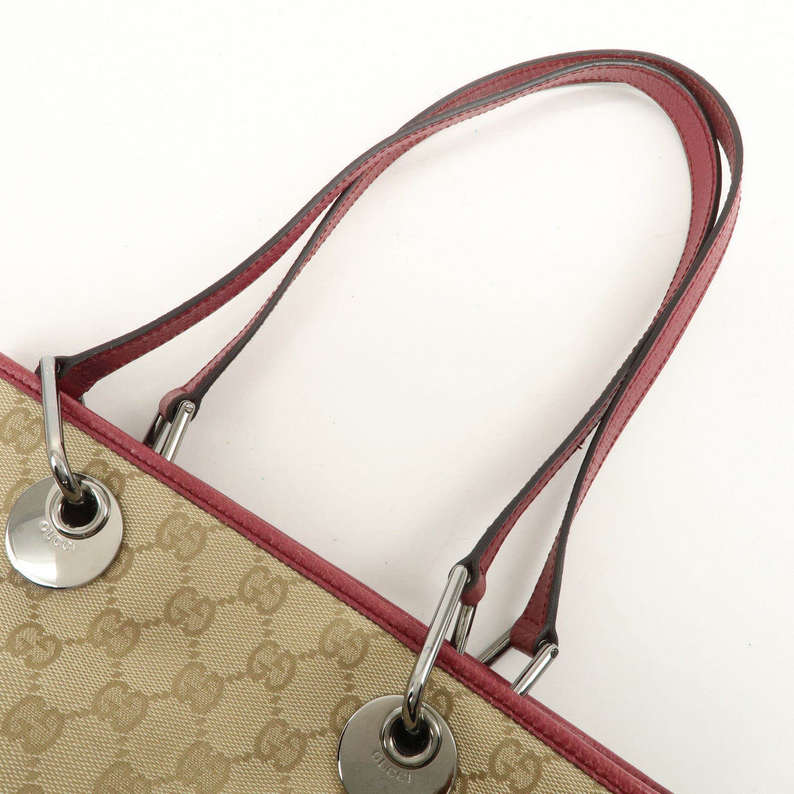 GUCCI GG Monogram Canvas Leather Tote Bag Hand Bag Beige 120840