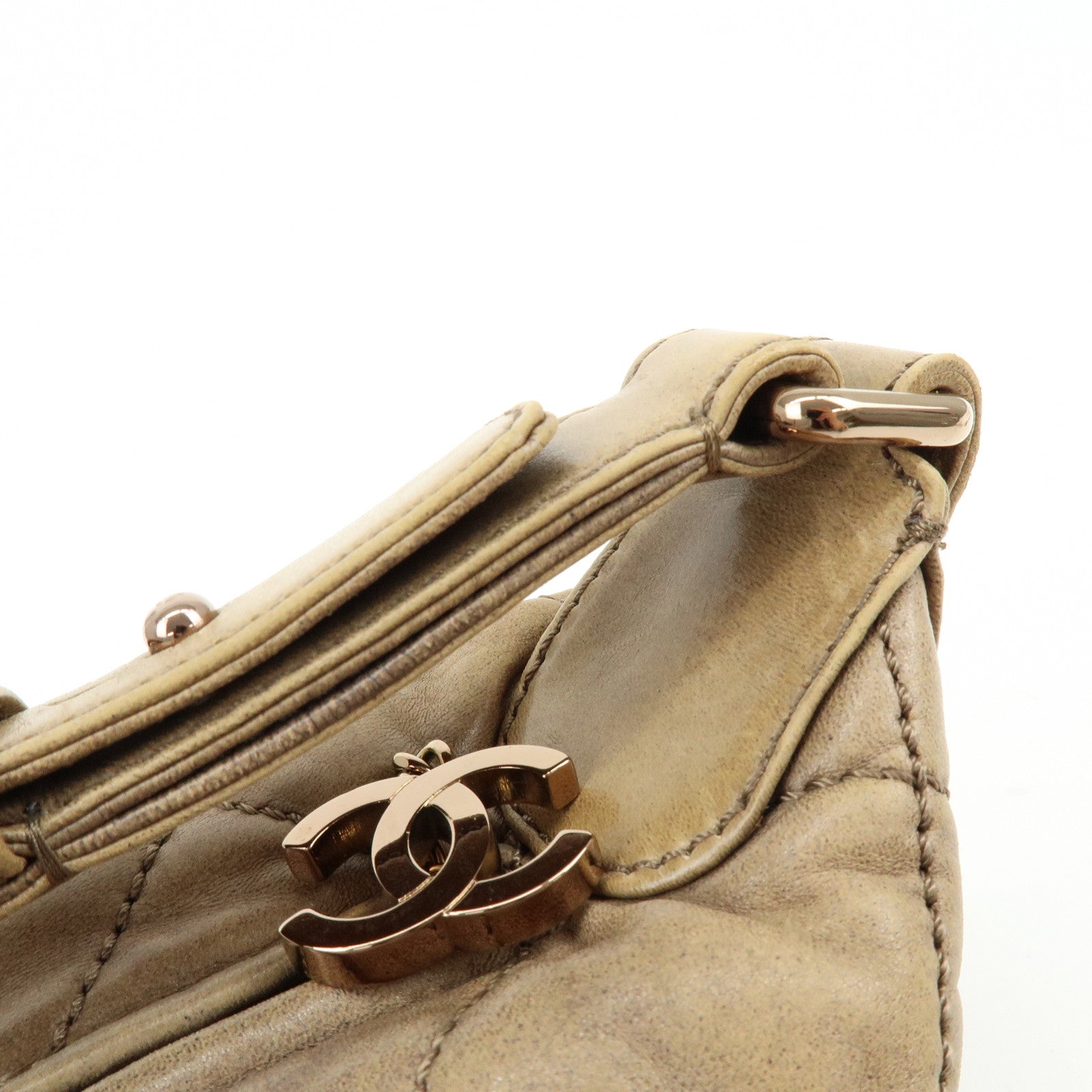 CHANEL Wild Stitch Lamb Skin Shoulder Bag Brown