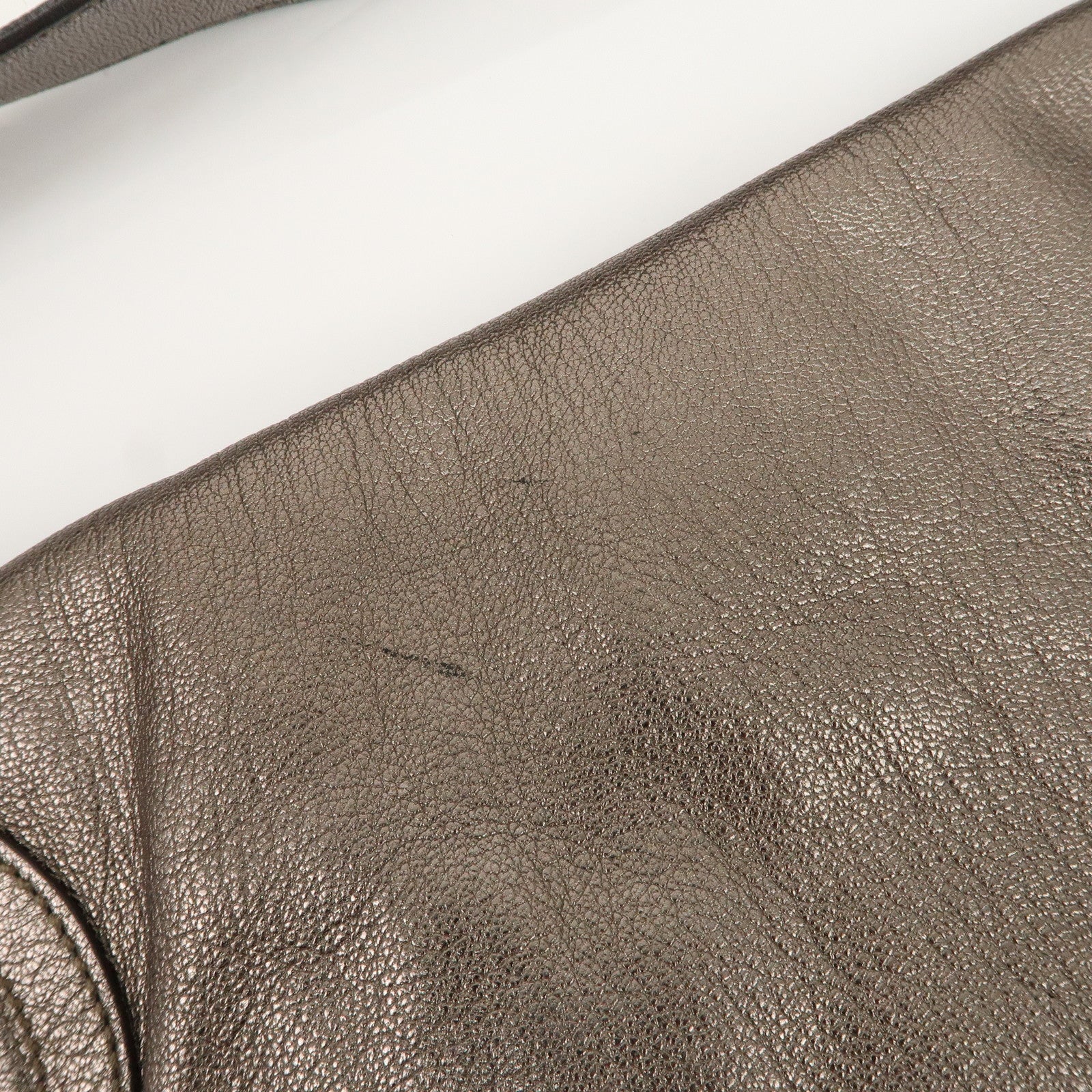 Ferragamo Gancini Leather Shoulder Bag Hand Bag Metallic Gray