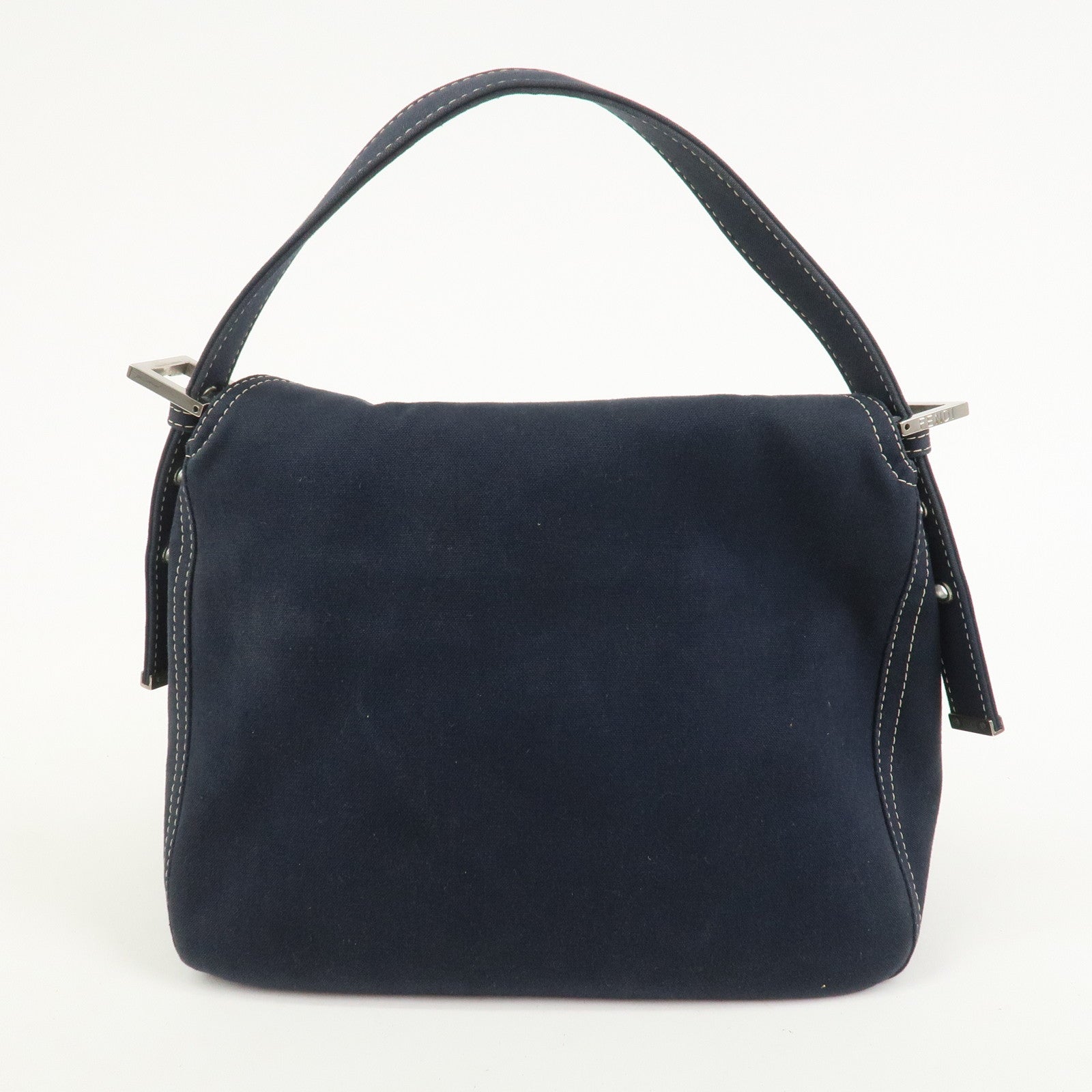 FENDI Logo Canvas Shoulder Bag Hand Bag Navy 26426