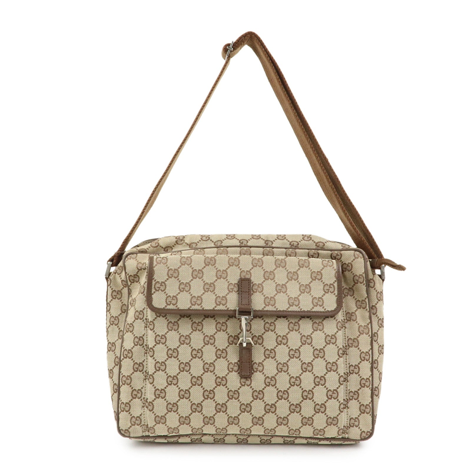 GUCCI GG Canvas Leather Shoulder Crossbody Bag Beige Brown 90474