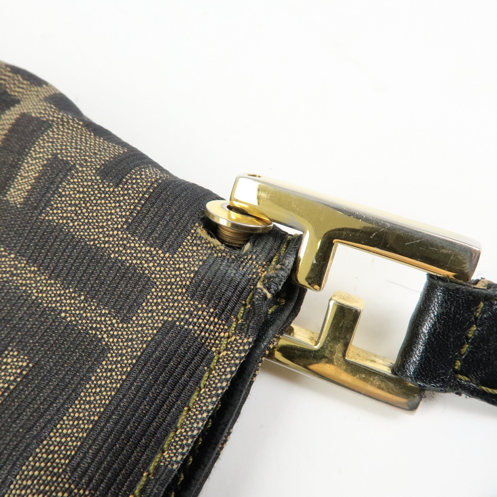 FENDI Zucca Canvas Leather Shoulder Bag Hand Bag Black Brown