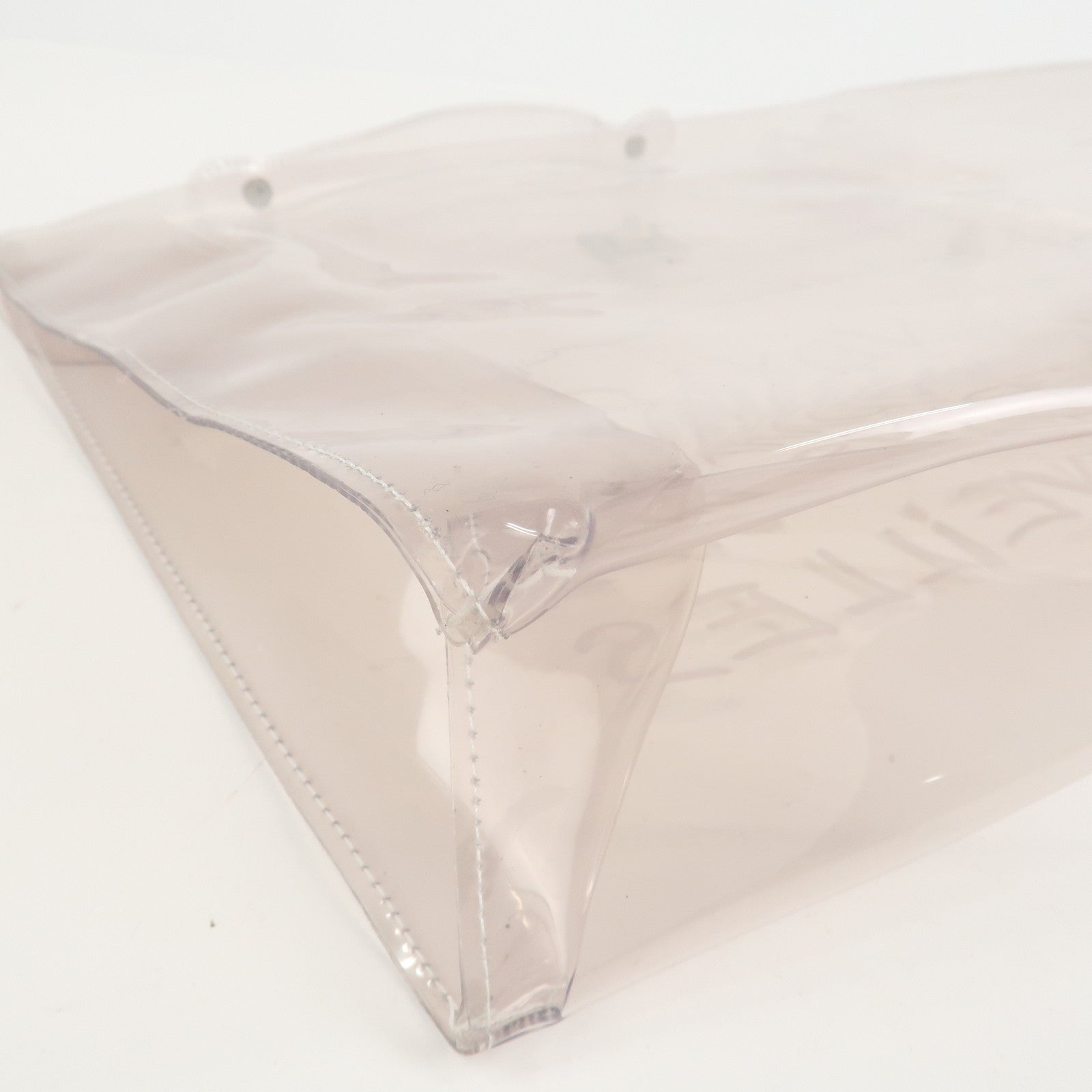 HERMES Kelly Vinyl Hand Bag Clear Transparent White Gold