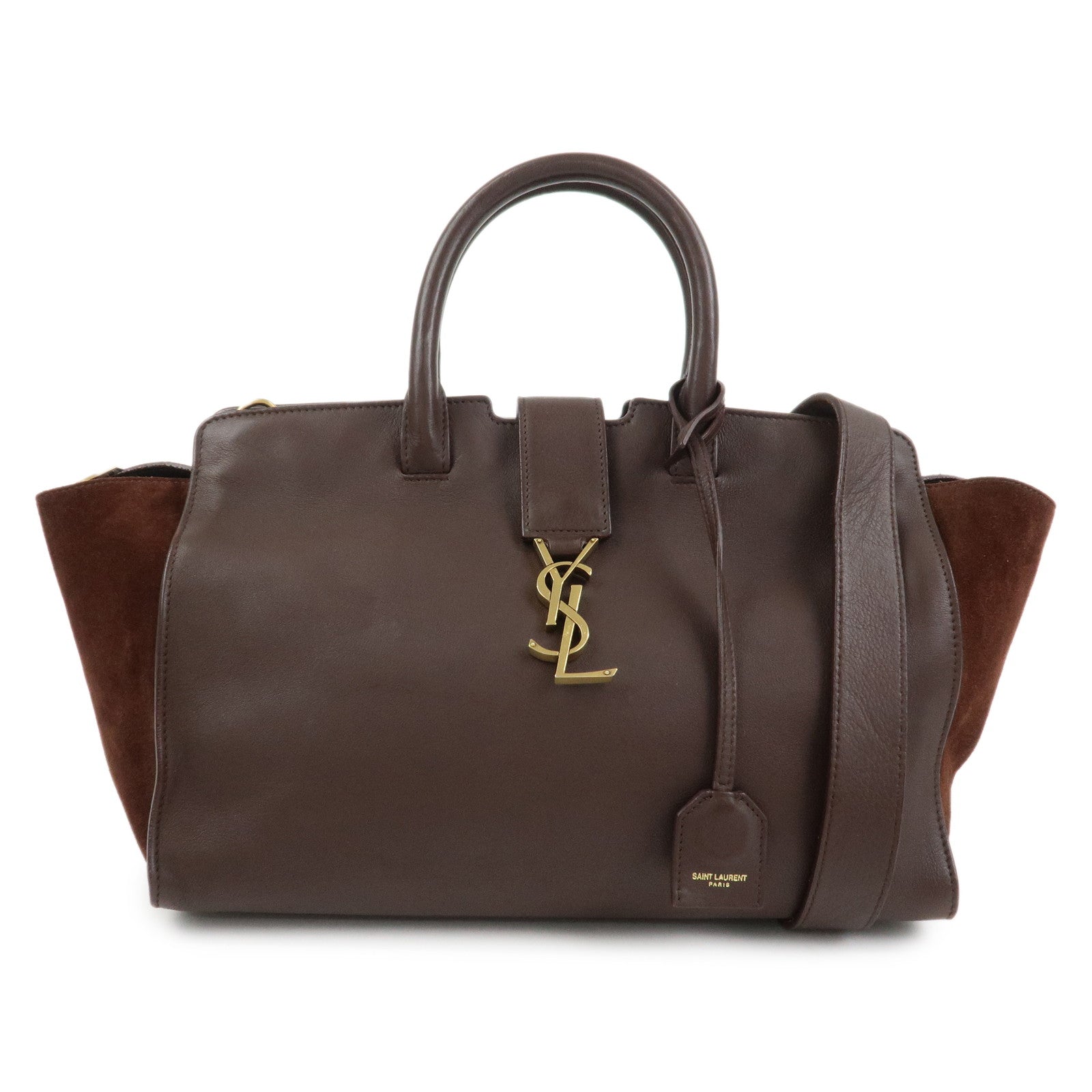 SAINT LAURENT Downtown Cabas Leather Suede 2WAY Bag Hand Bag Brown