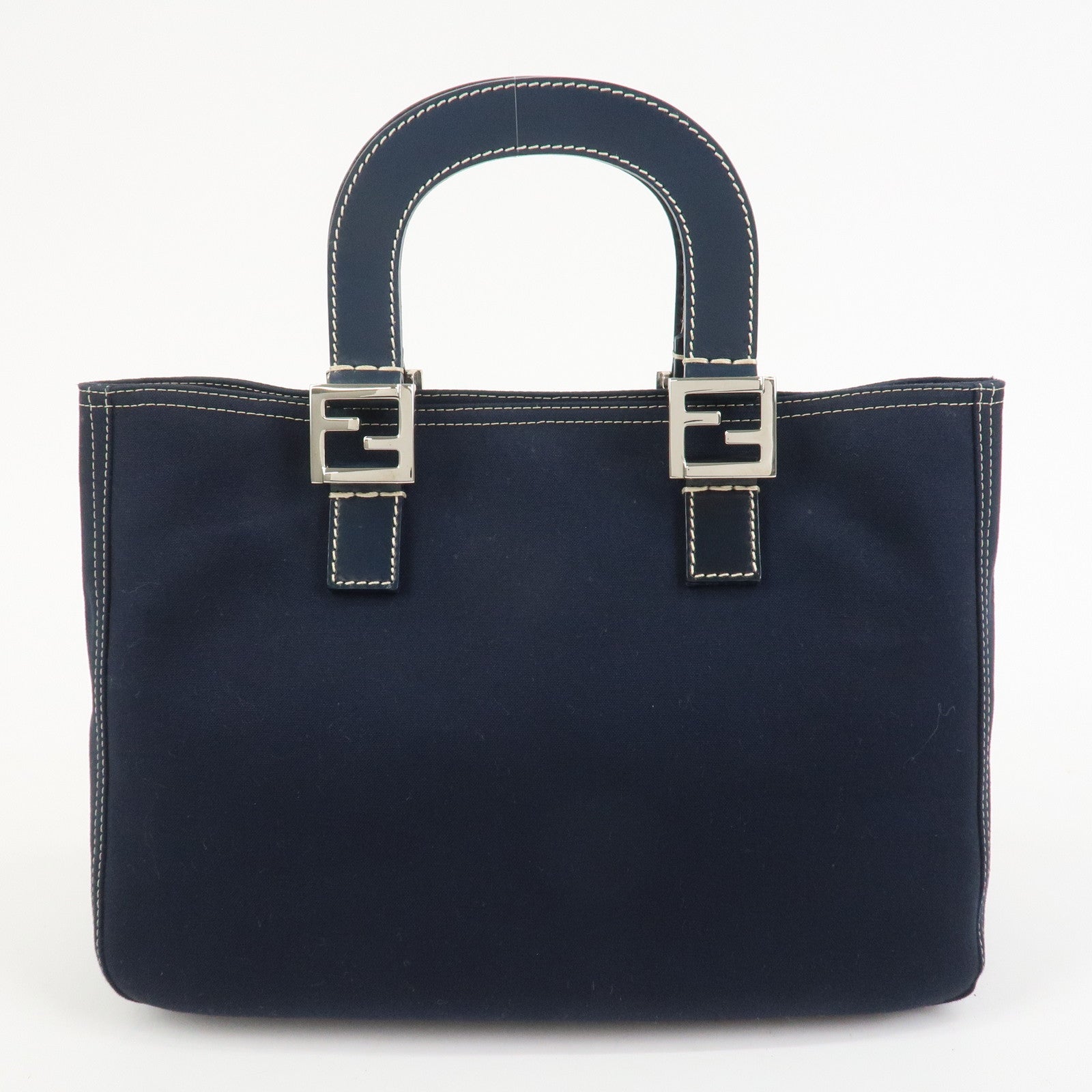 FENDI Canvas Leather Hand Bag Tote Bag Navy 26693