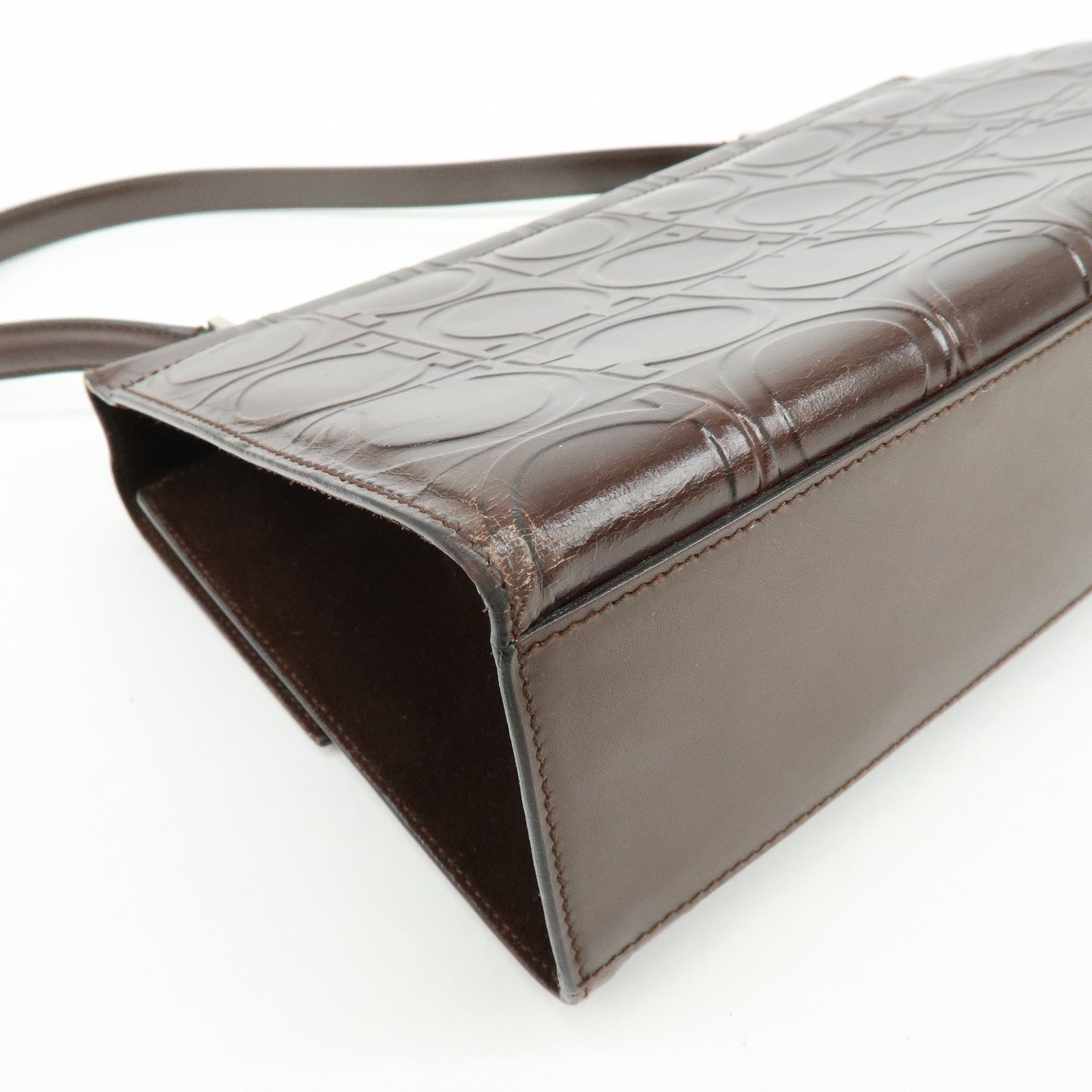 Ferragamo Gancini Leather Shoulder Bag Hand Bag Dark Brown