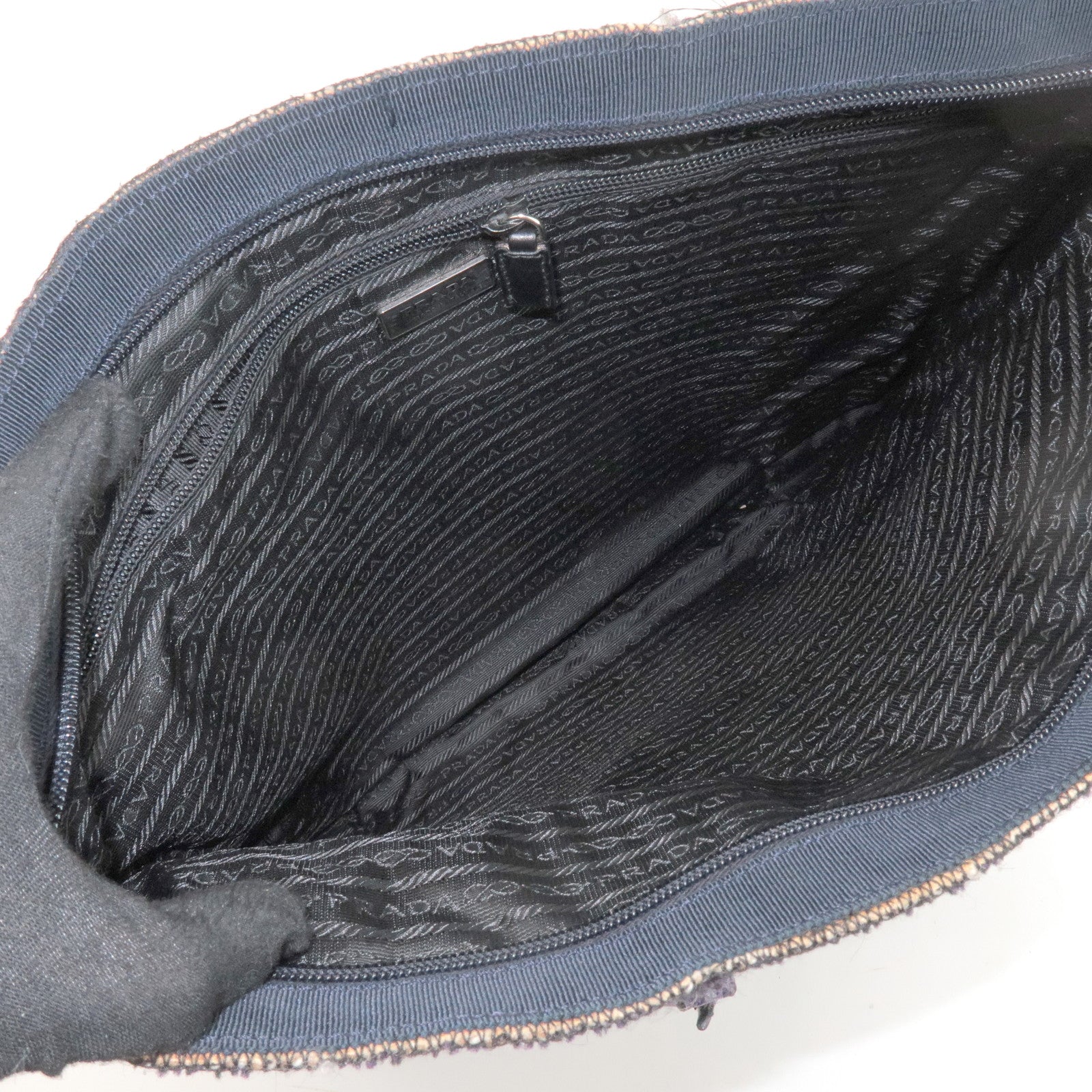 PRADA Triangle Logo Wool Leather Tote Bag Hand Bag Purple