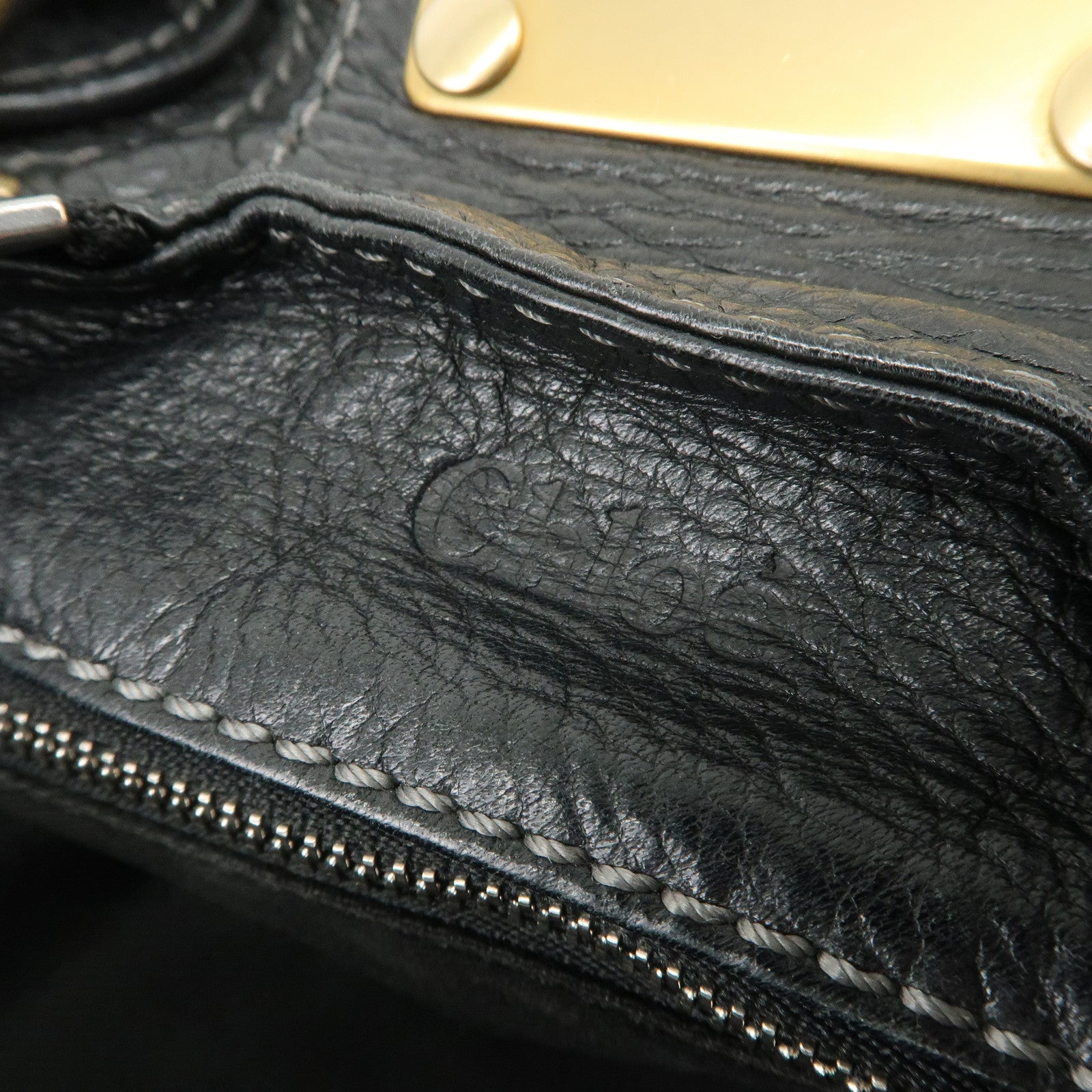 Chloe Paddington Logo Leather Hand Bag Shoulder Bag Black