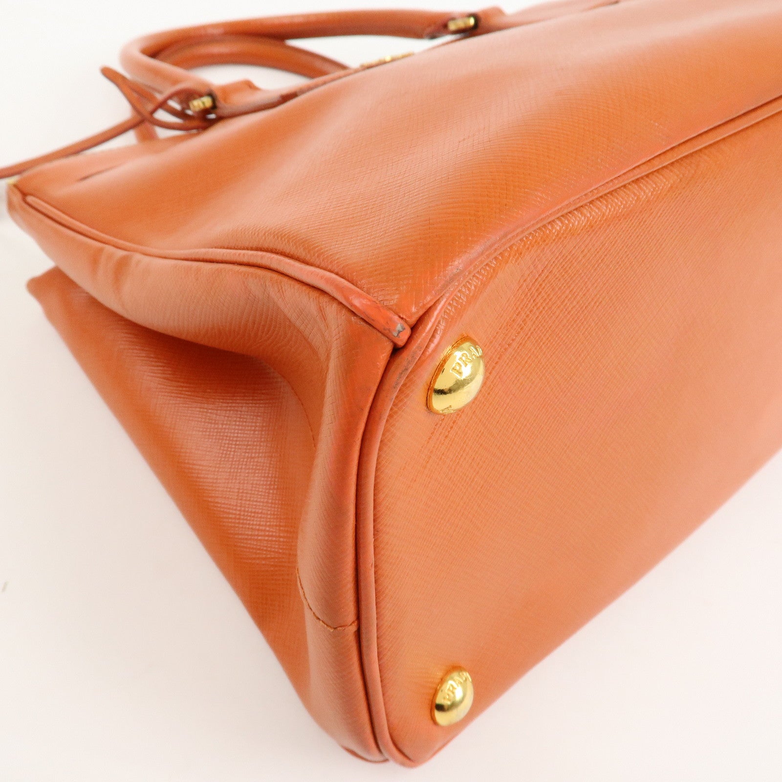 PRADA Triangle Logo Leather 2Way Hand Bag Orange 1BA863 Used
