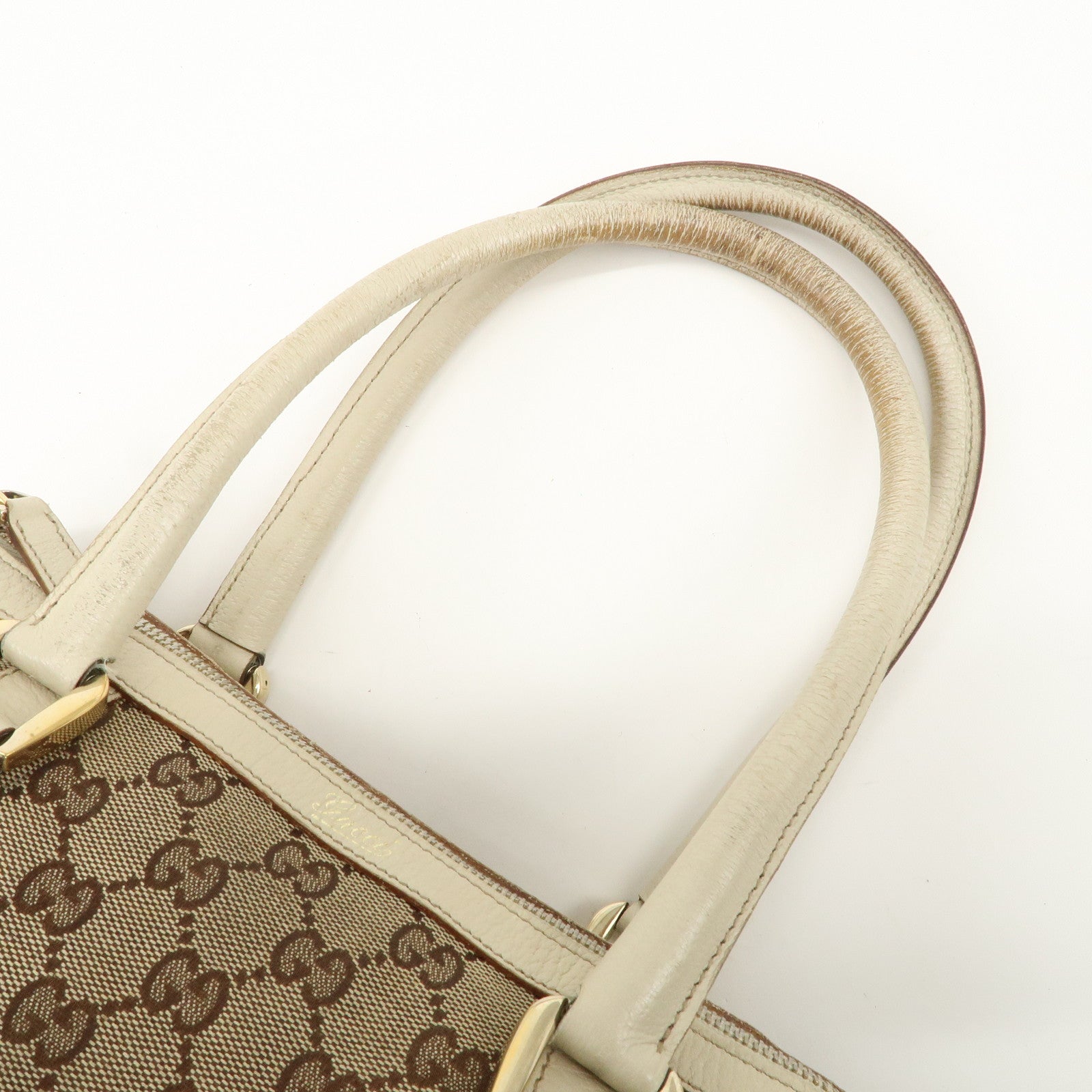 GUCCI Abbey GG Canvas Leather Boston Bag Beige Brown 130942