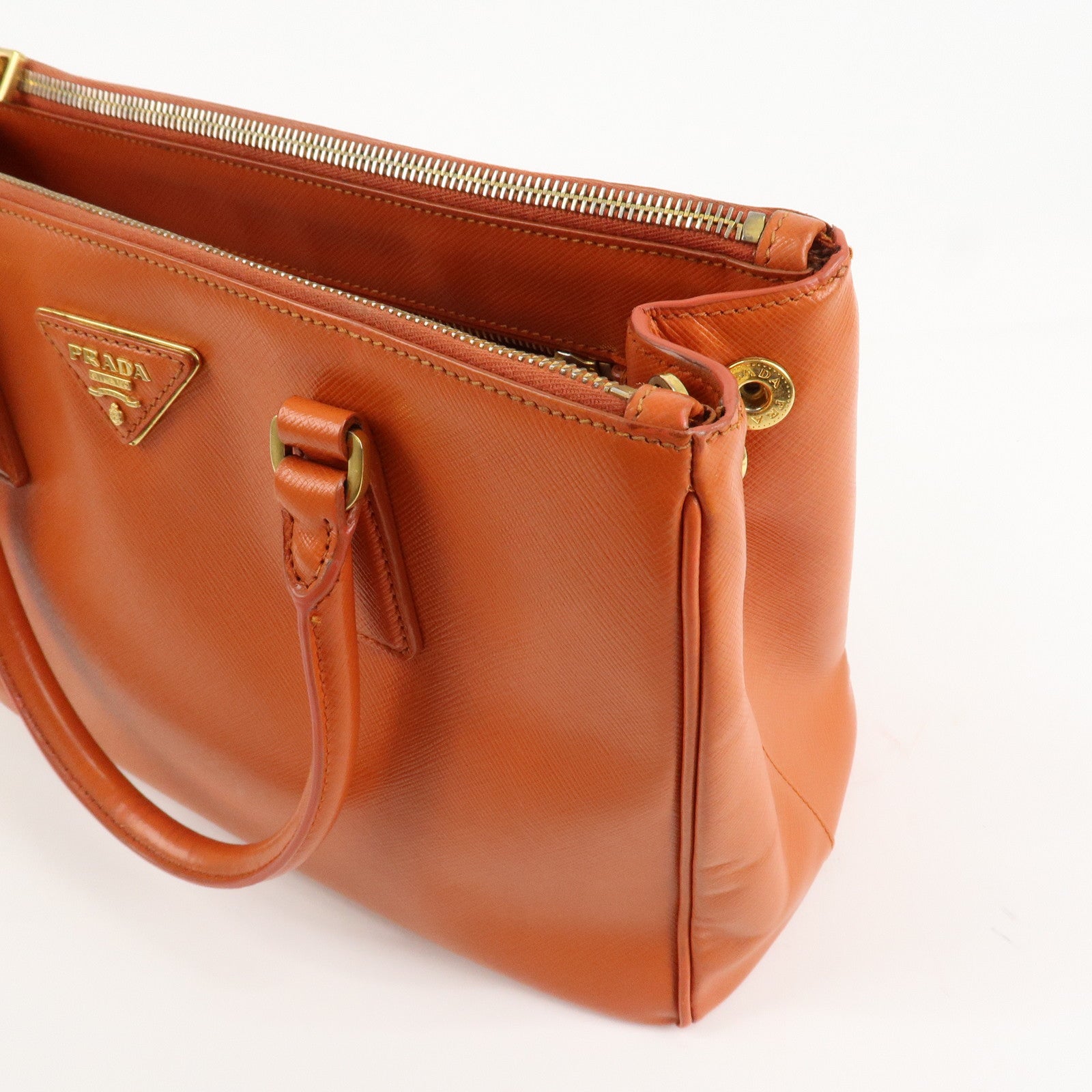 PRADA Triangle Logo Leather 2Way Hand Bag Orange 1BA863 Used