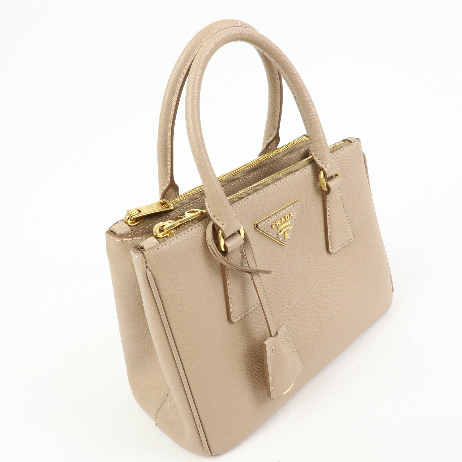 PRADA Triangle Logo Galleria Saffiano Leather 2Way Bag Beige 1BA896