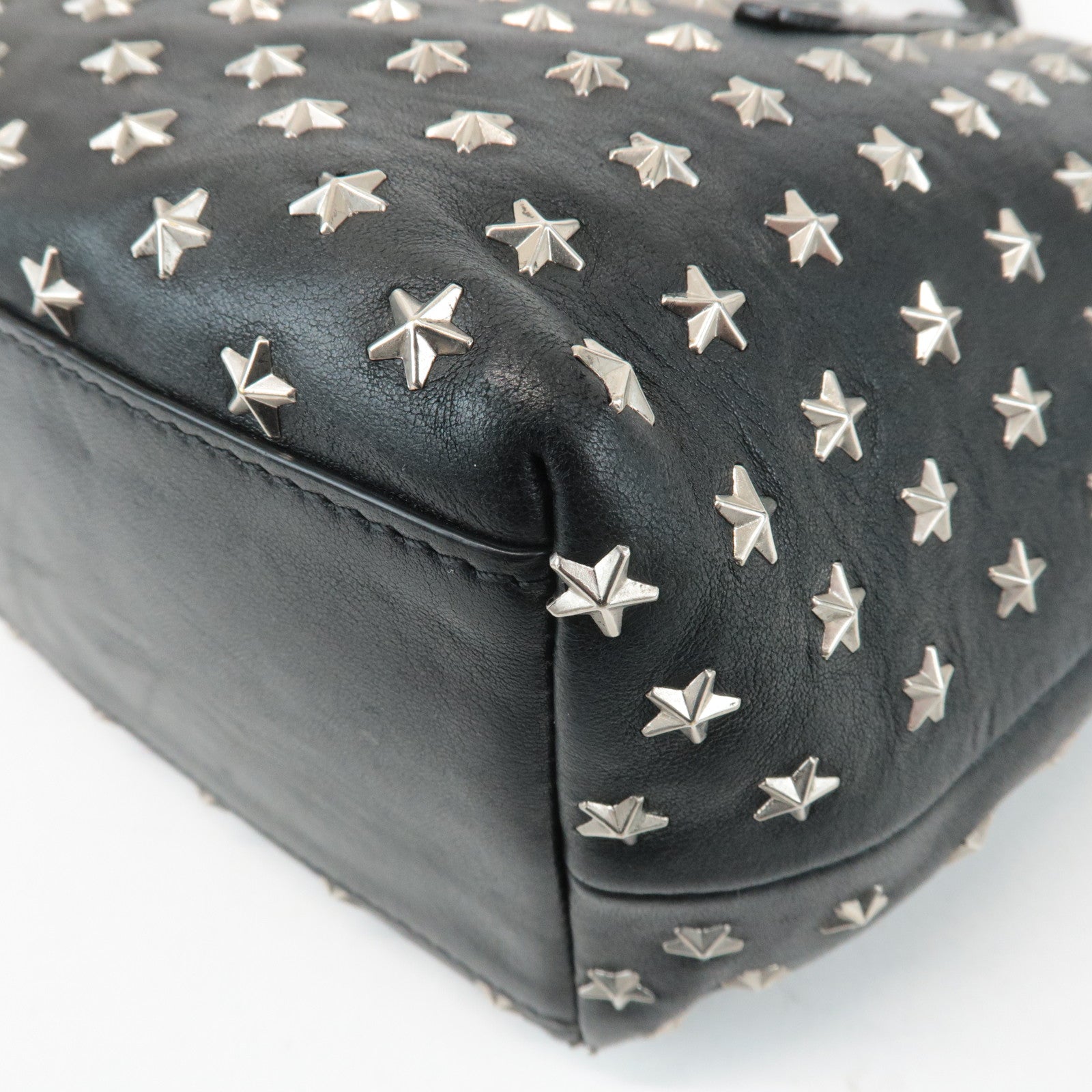 JIMMY CHOO Leather Star Studs Tote Bag Hand Bag Black Silver HDW Used