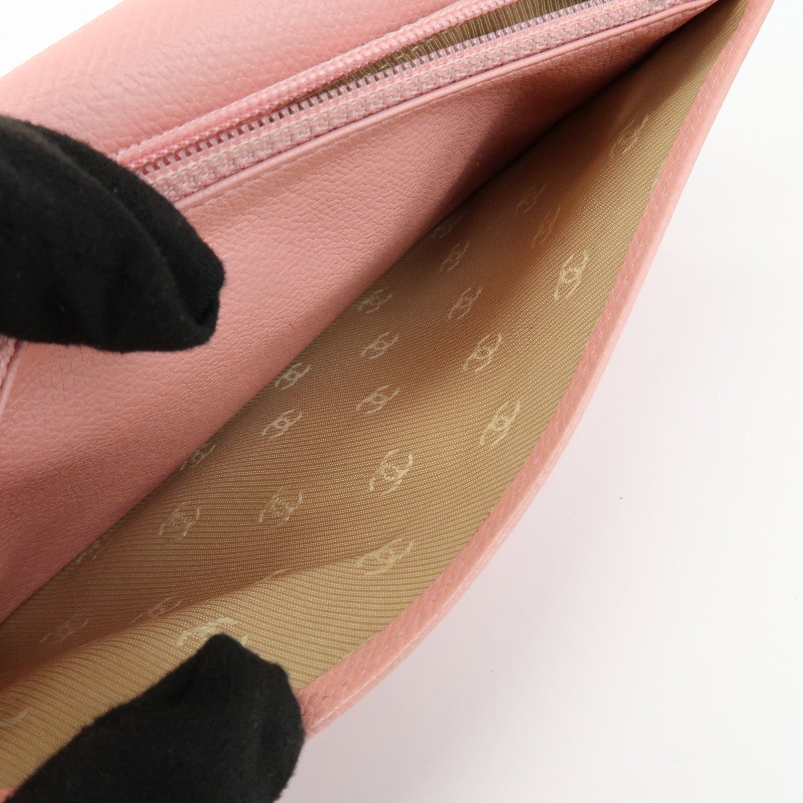 CHANEL COCO Mark Leather Bi-fold Long Wallet Pink