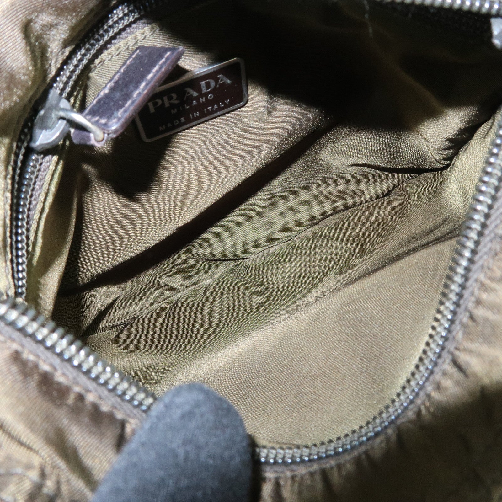 PRADA Logo Nylon Leather Shoulder Bag Crossbody Bag Khaki Black