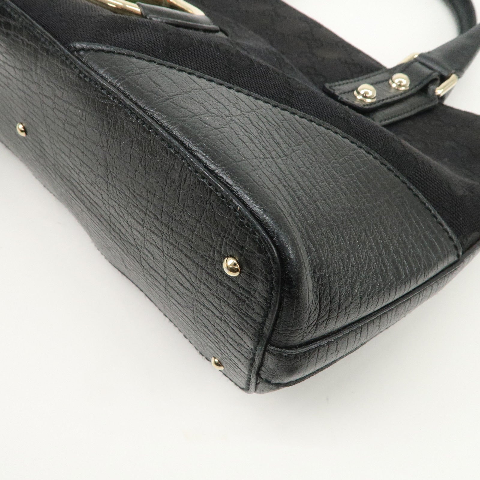 GUCCI Horsebit Sherry GG Canvas Leather Hand Bag Black 137475