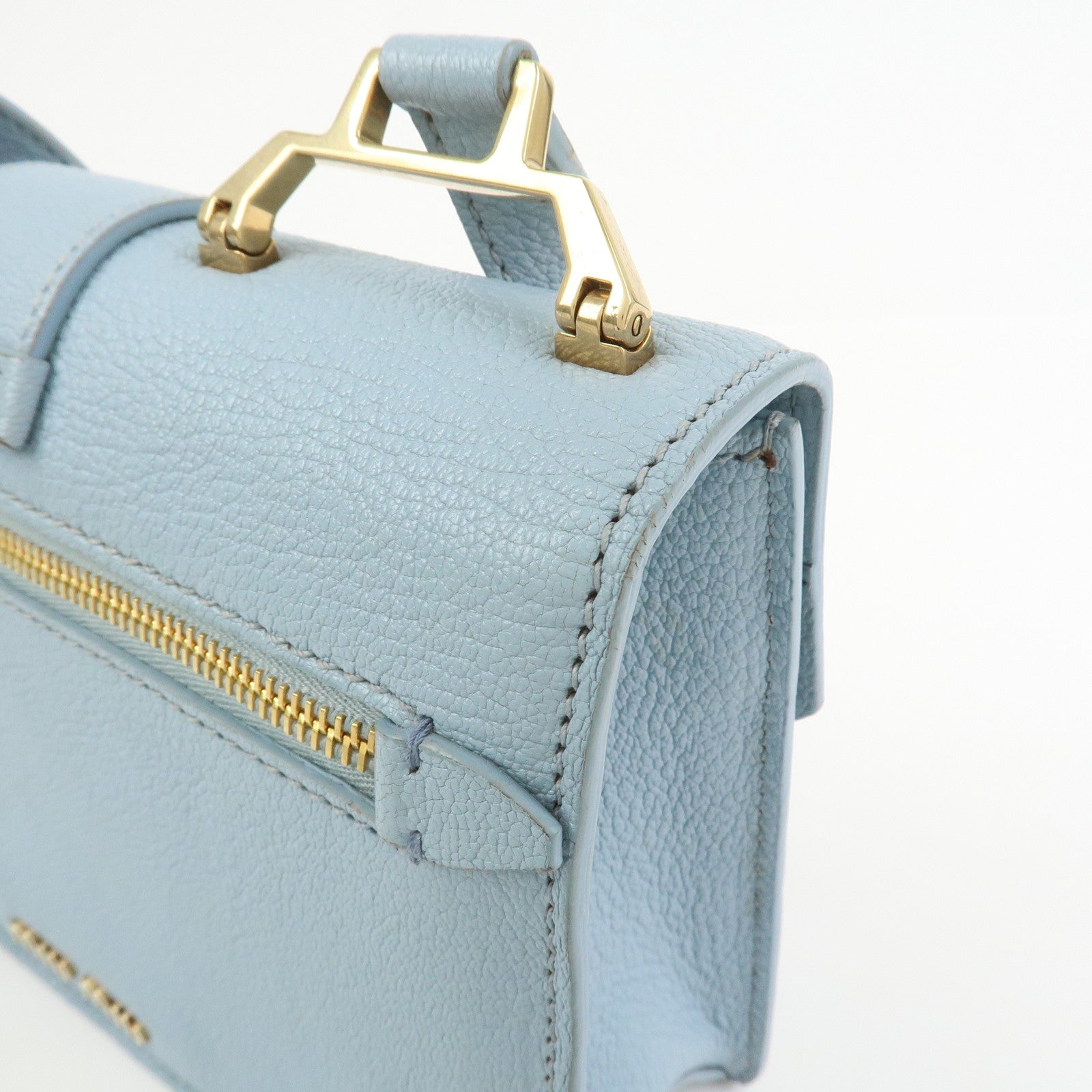 MIU MIU Leather Shoulder Bag Crossbody Bag Light Blue