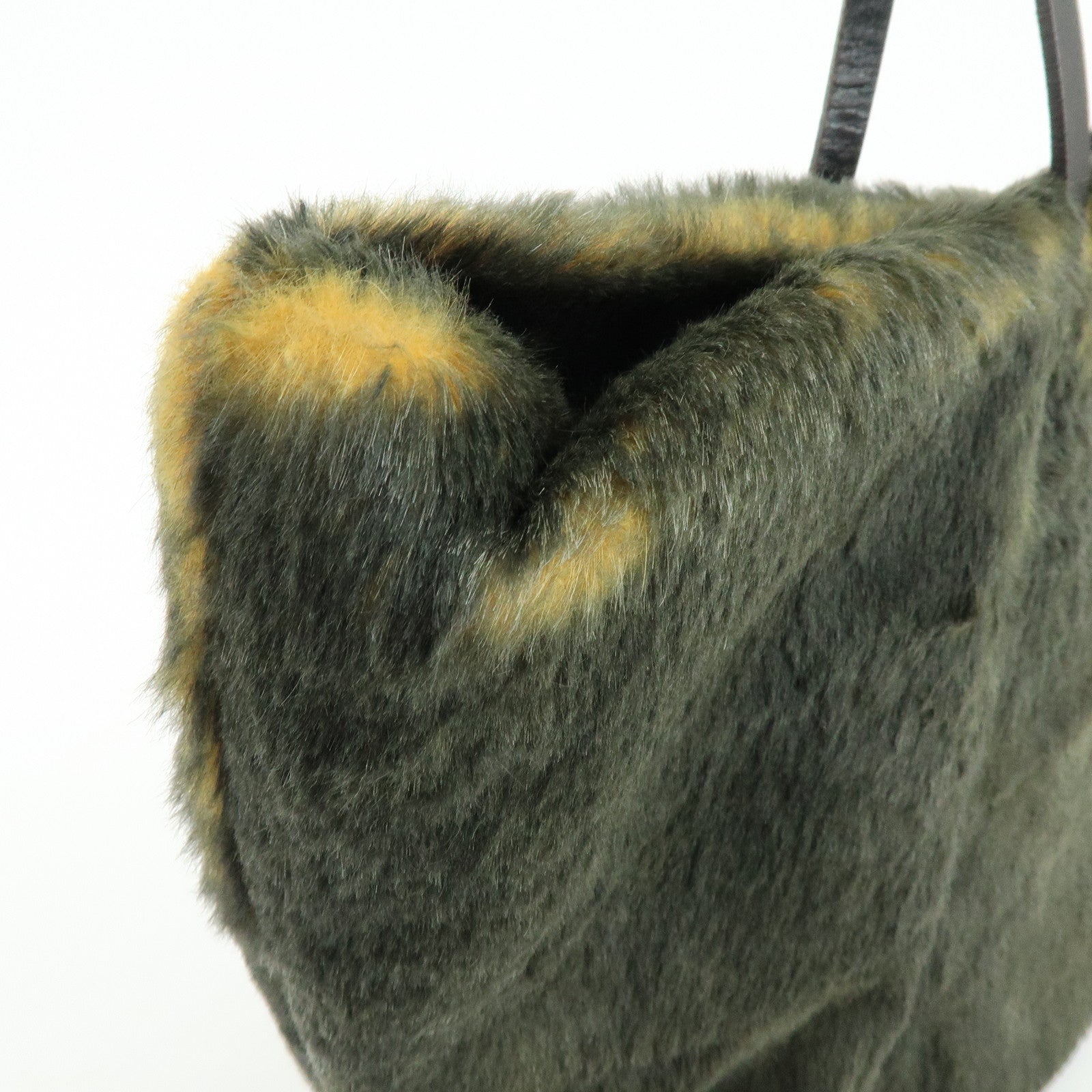 FENDI Fur Leather Tote Bag Hand Bag Brown Yellow 8BH005