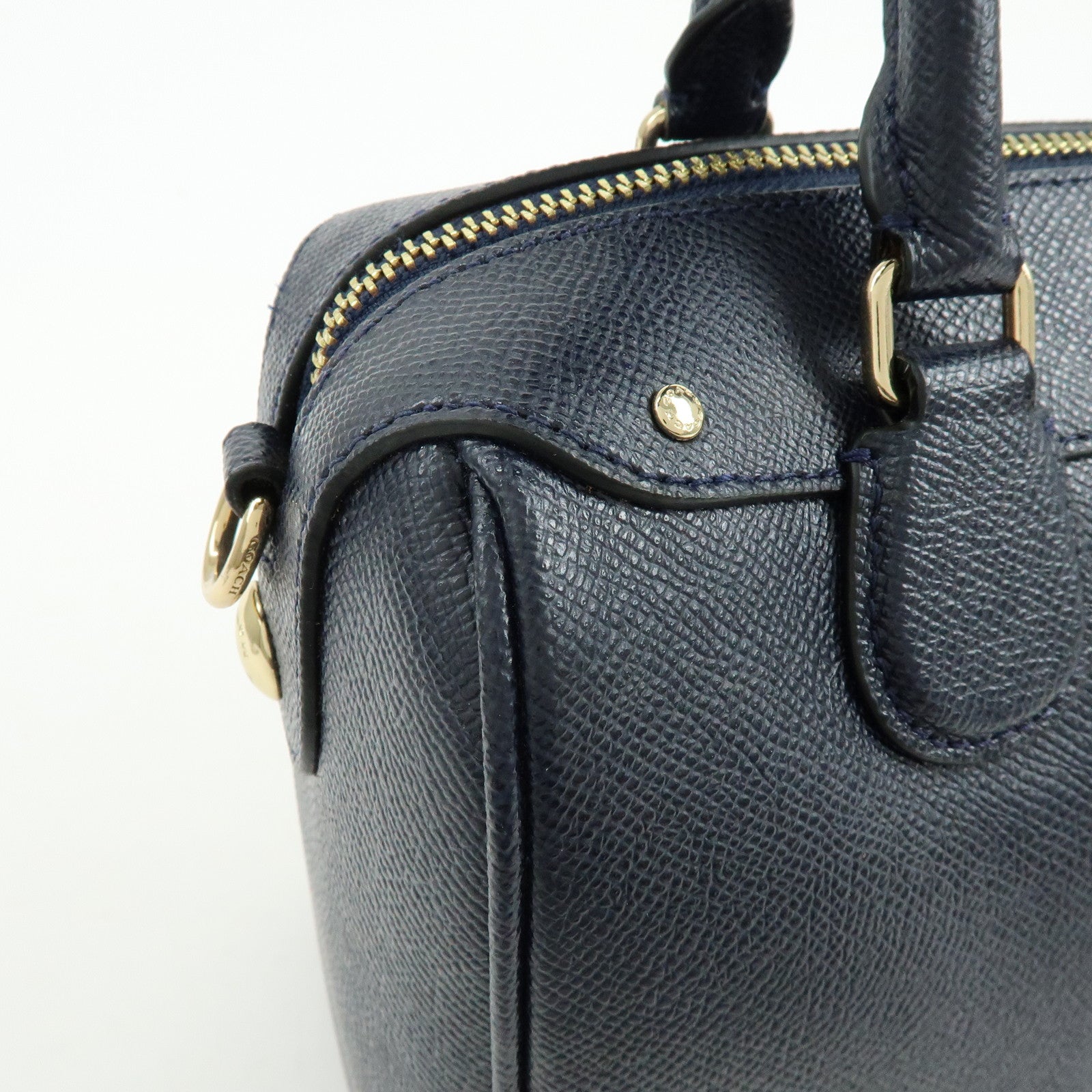 COACH Leather 2Way Shoulder Bag Hand Bag Navy