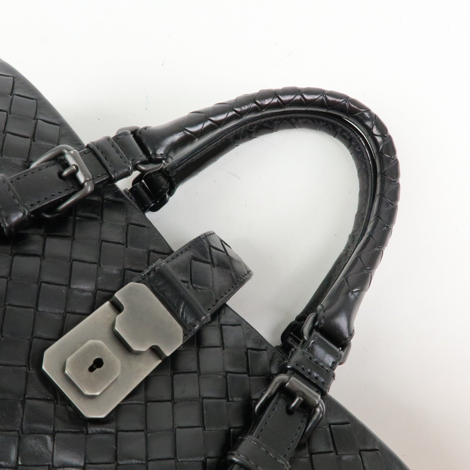 BOTTEGA VENETA Intrecciato Leather Hand Bag Roma Bag Black