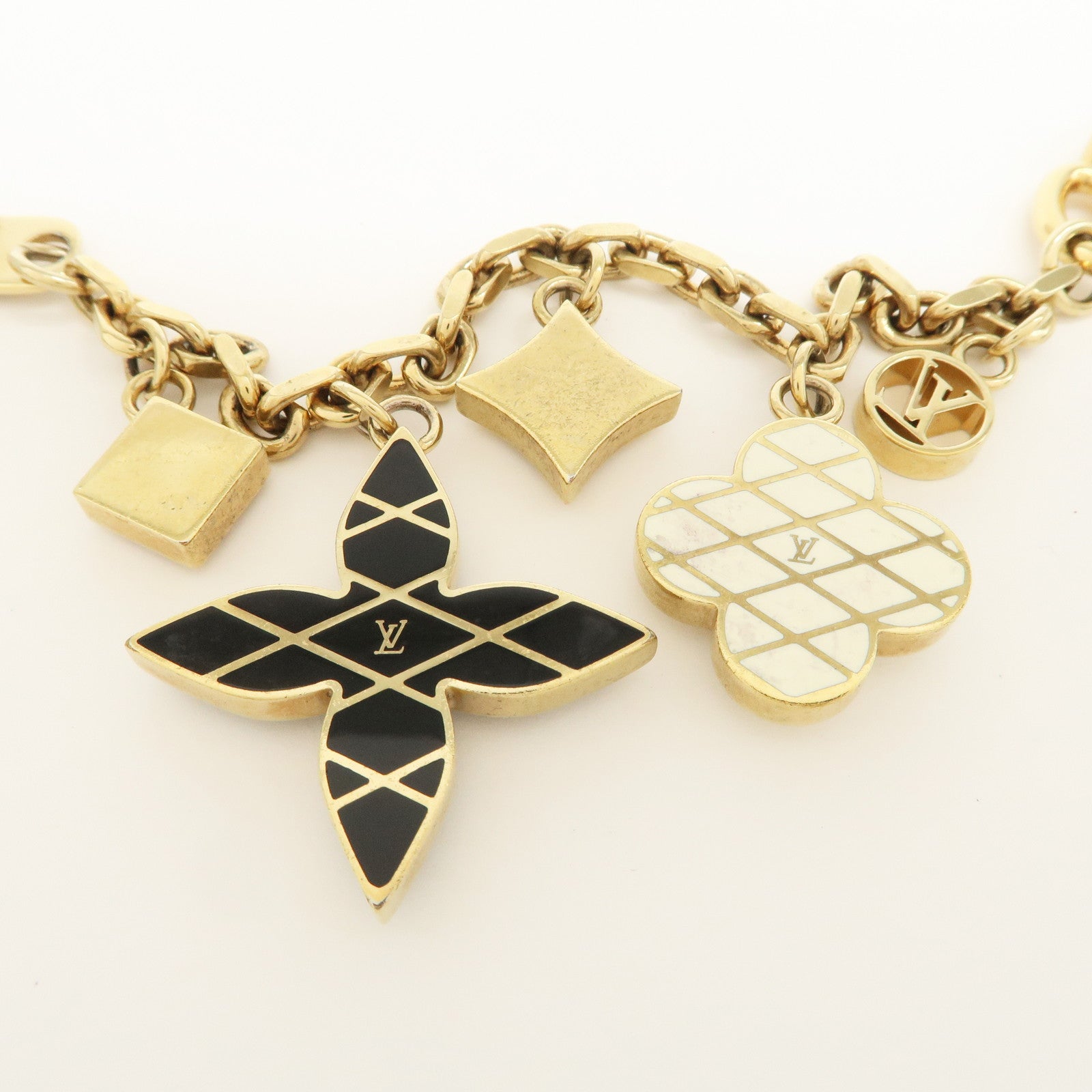 Louis Vuitton Malletage Flowers GP Metal Key Ring Black Gold M67384