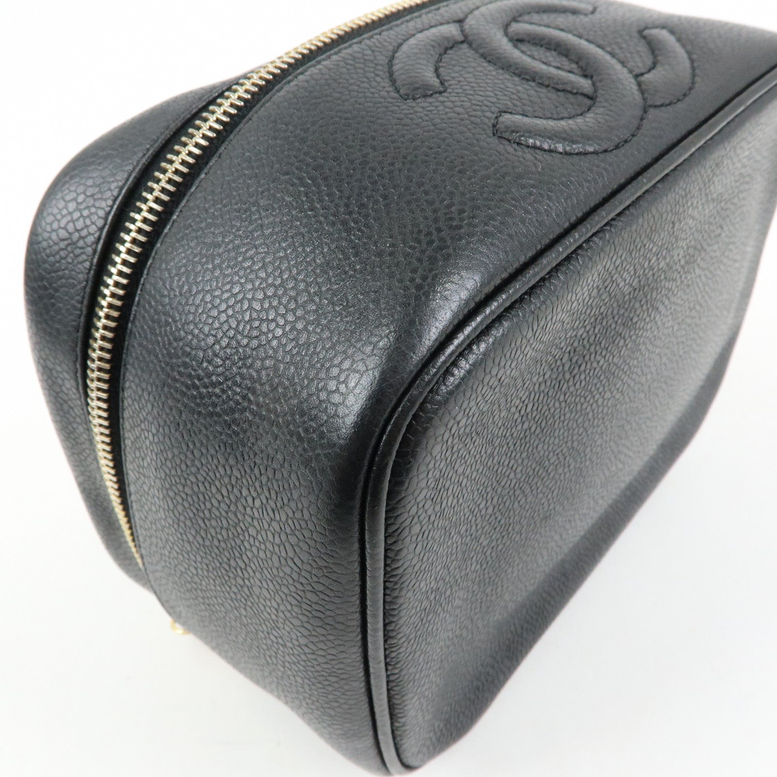 CHANEL COCO Mark Caviarskin Hand Bag Vanity Case Black A01997