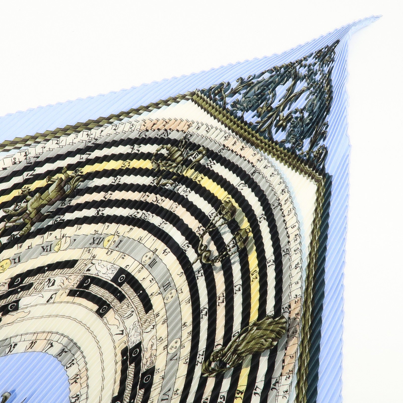HERMES Pleats Carre Silk 100% Scarf DIES ET HORE Blue Ivory Used