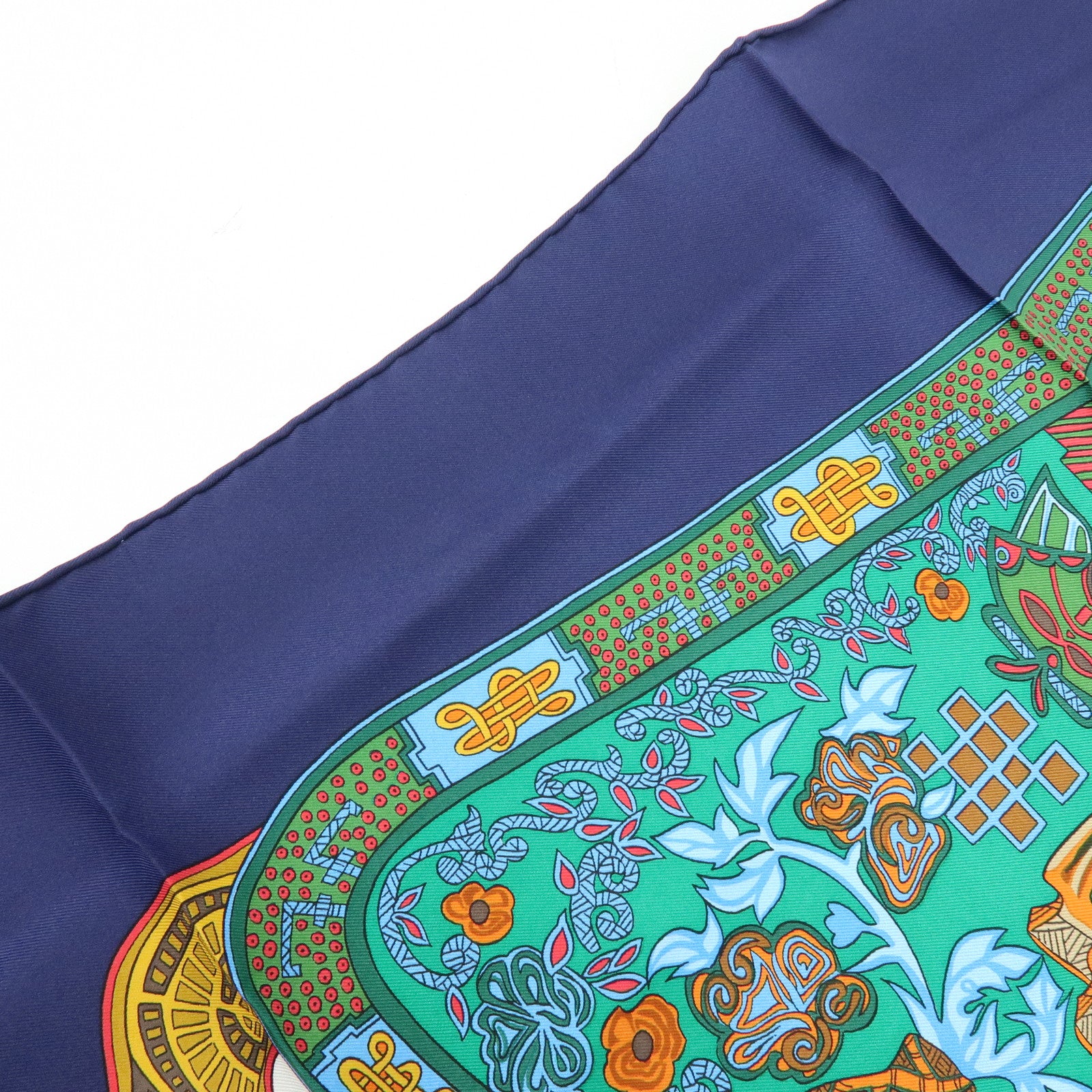 HERMES Carre 90 Silk 100% Scarf ART des STEPPES Horse Print Navy