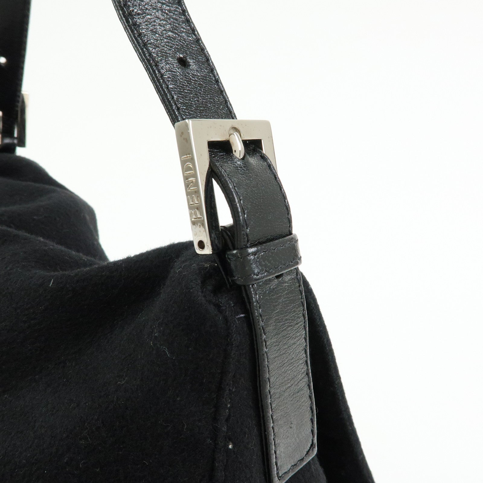 FENDI Mamma Baguette Wool Leather Shoulder Bag Hand Bag Black 26325