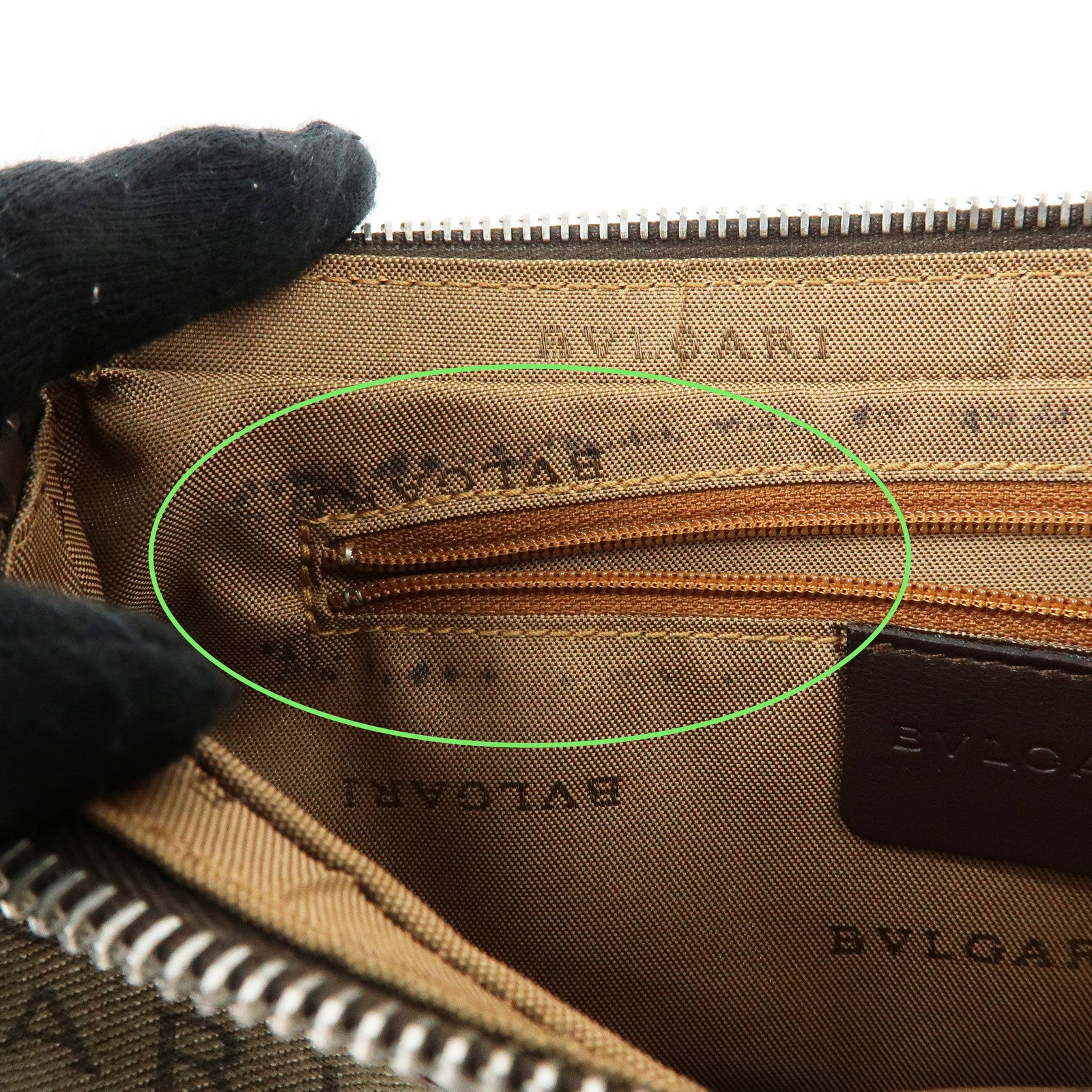 BVLGARI Logo Mania Canvas Leather Shoulder Bag Hand Bag Khaki