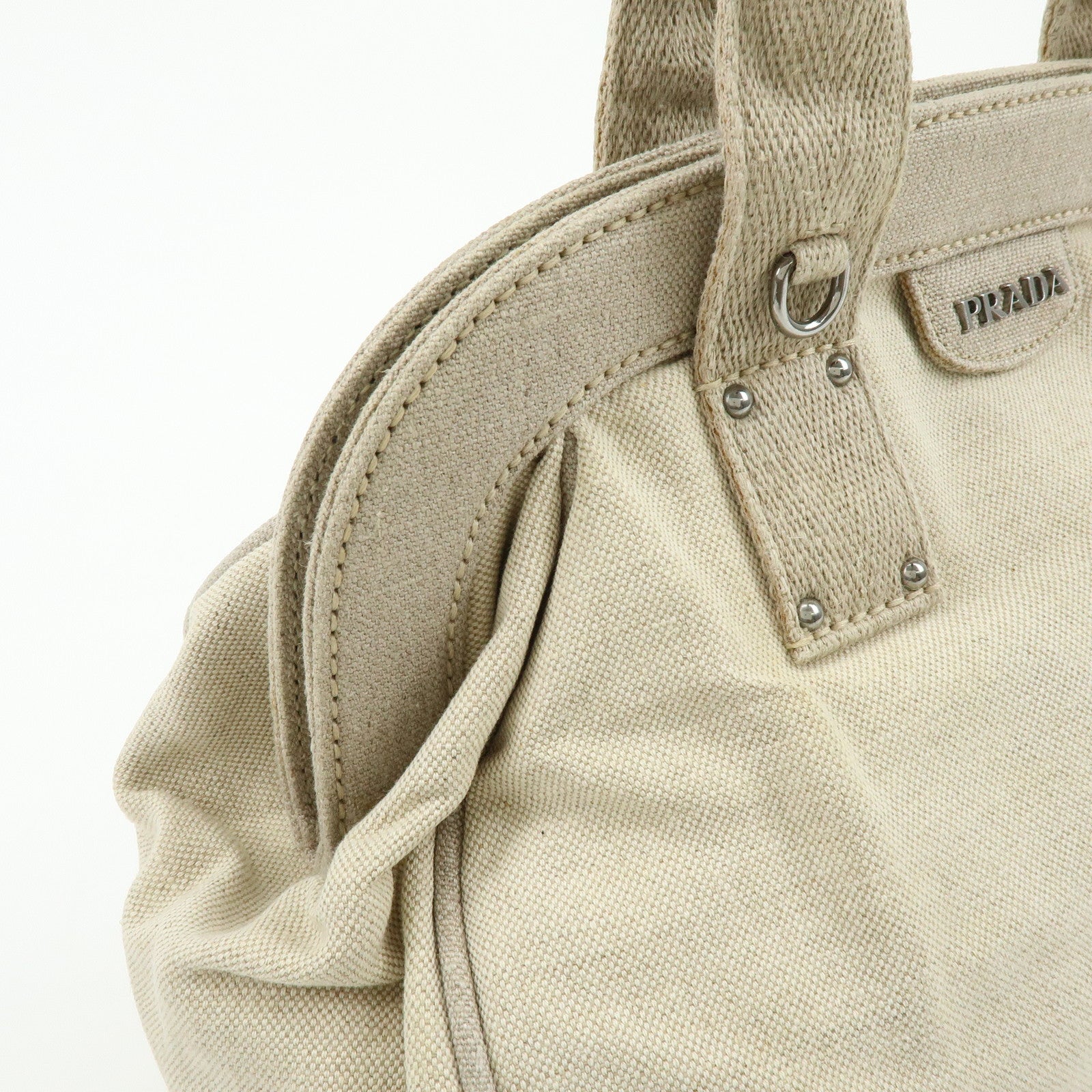 PRADA Denim Boston Bag Hand Bag Natural BN1886