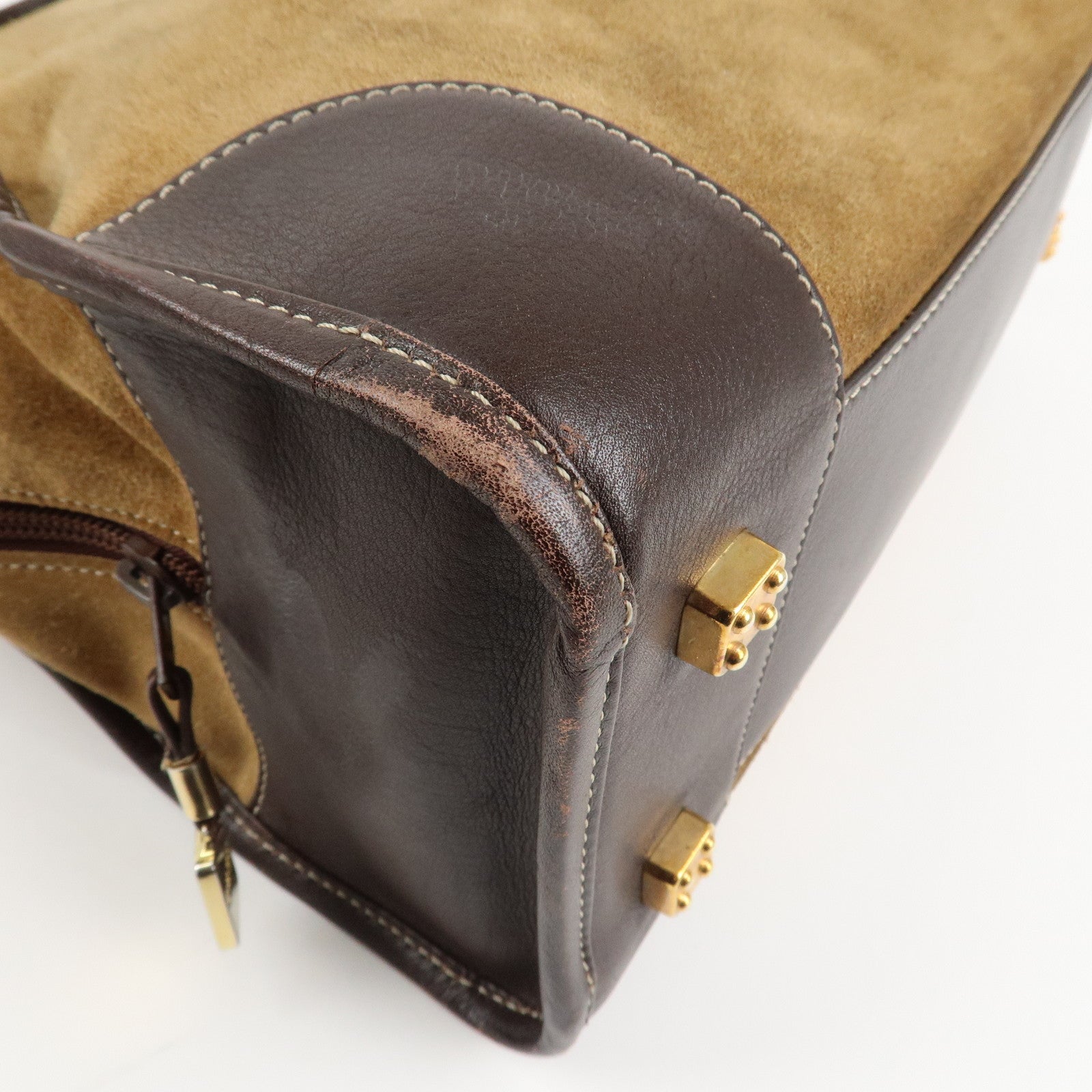 LOEWE Anagram Suede Leather Amazona 35 Brown Hand Bag Boston Bag Used