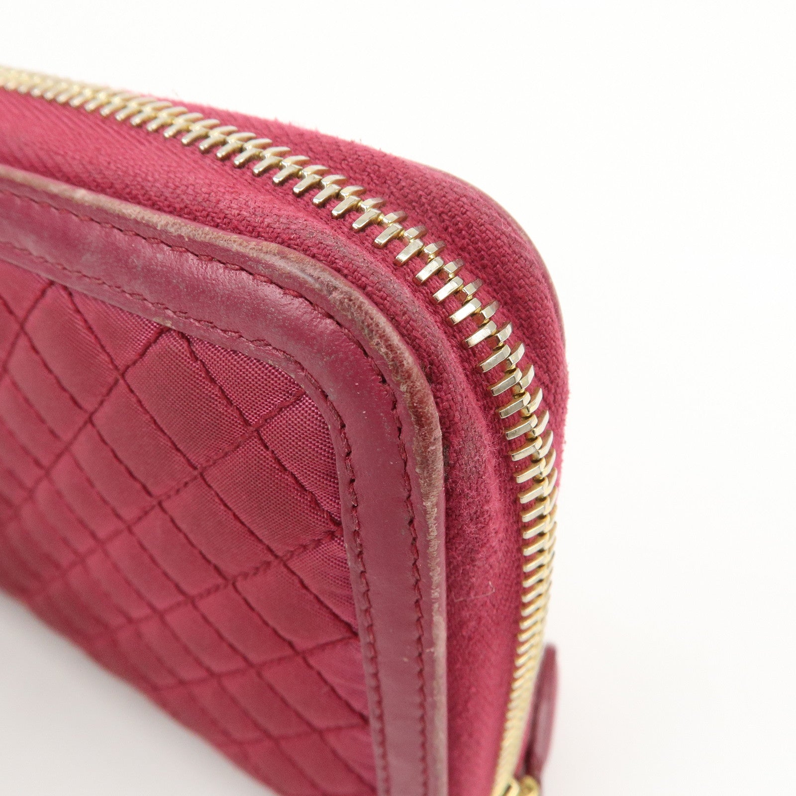 PRADA Nylon Leather Round Zippy Wallet Long Wallet Pink