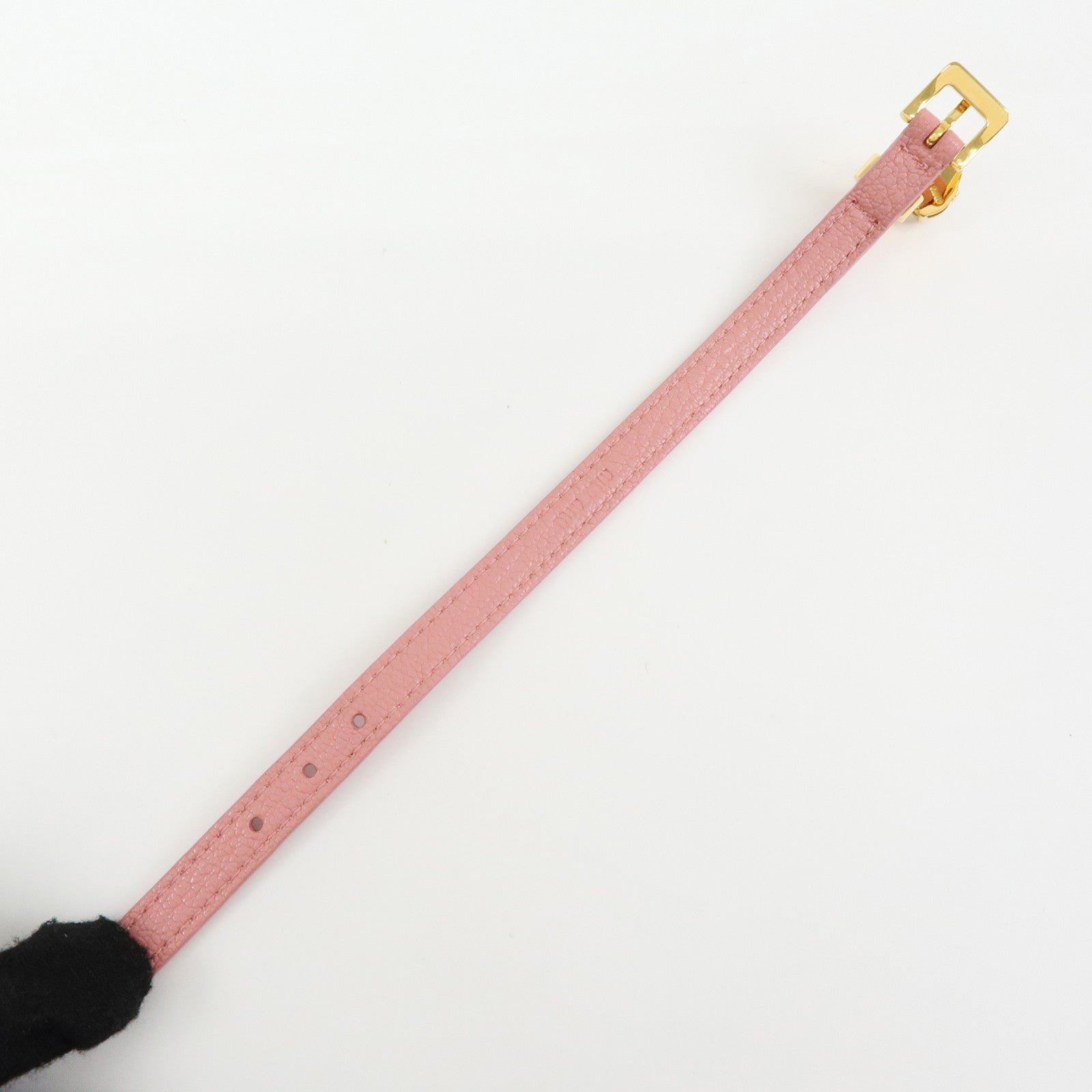 MIU MIU Leather Metal Rhinestone Bracelet Pink Gold 5IB253