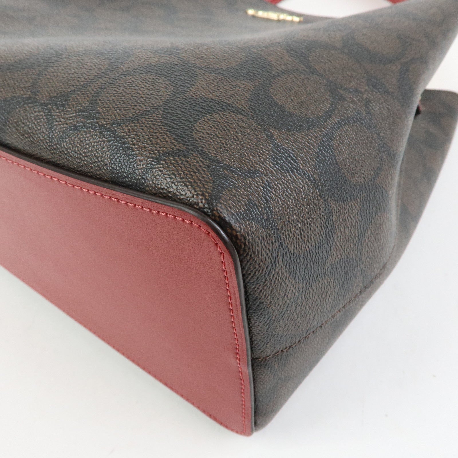 COACH Signature PVC 2Way Shoulder Bag Hand Bag Dark Brown Red
