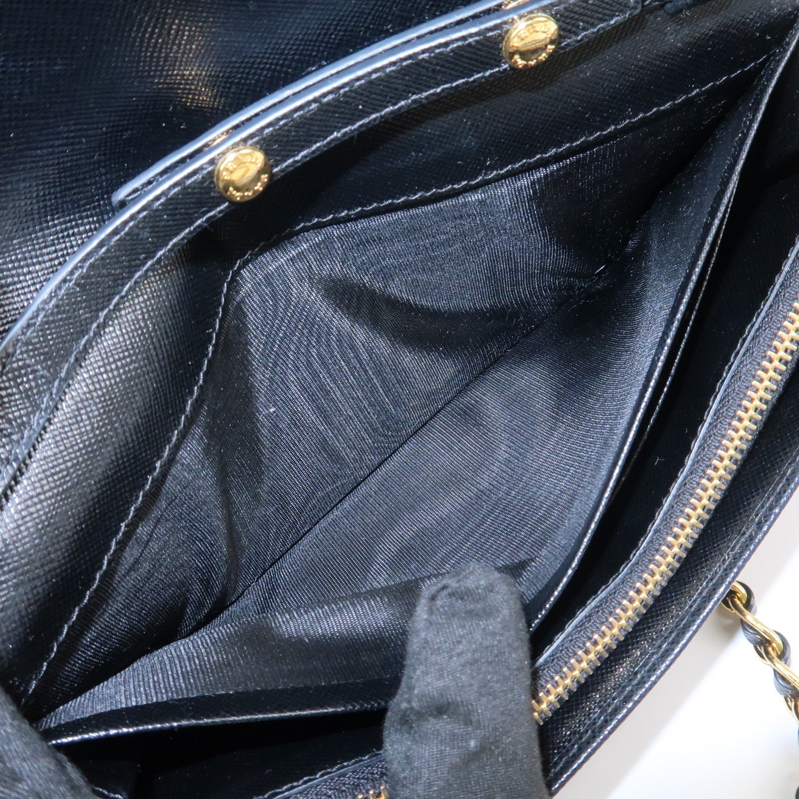PRADA Saffiano Leather Chain Wallet WOC Black 1M1290