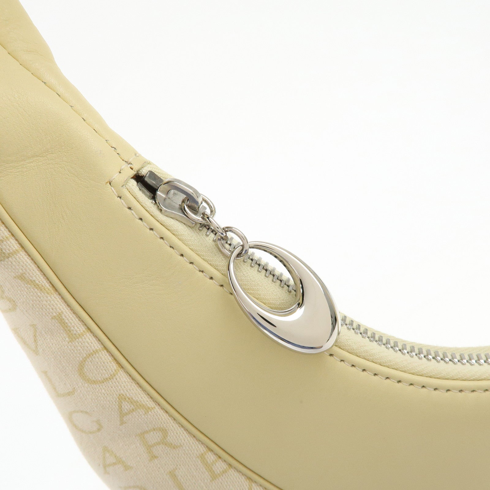 BVLGARI Logo Mania Canvas Leather Shoulder Bag Yellow Beige