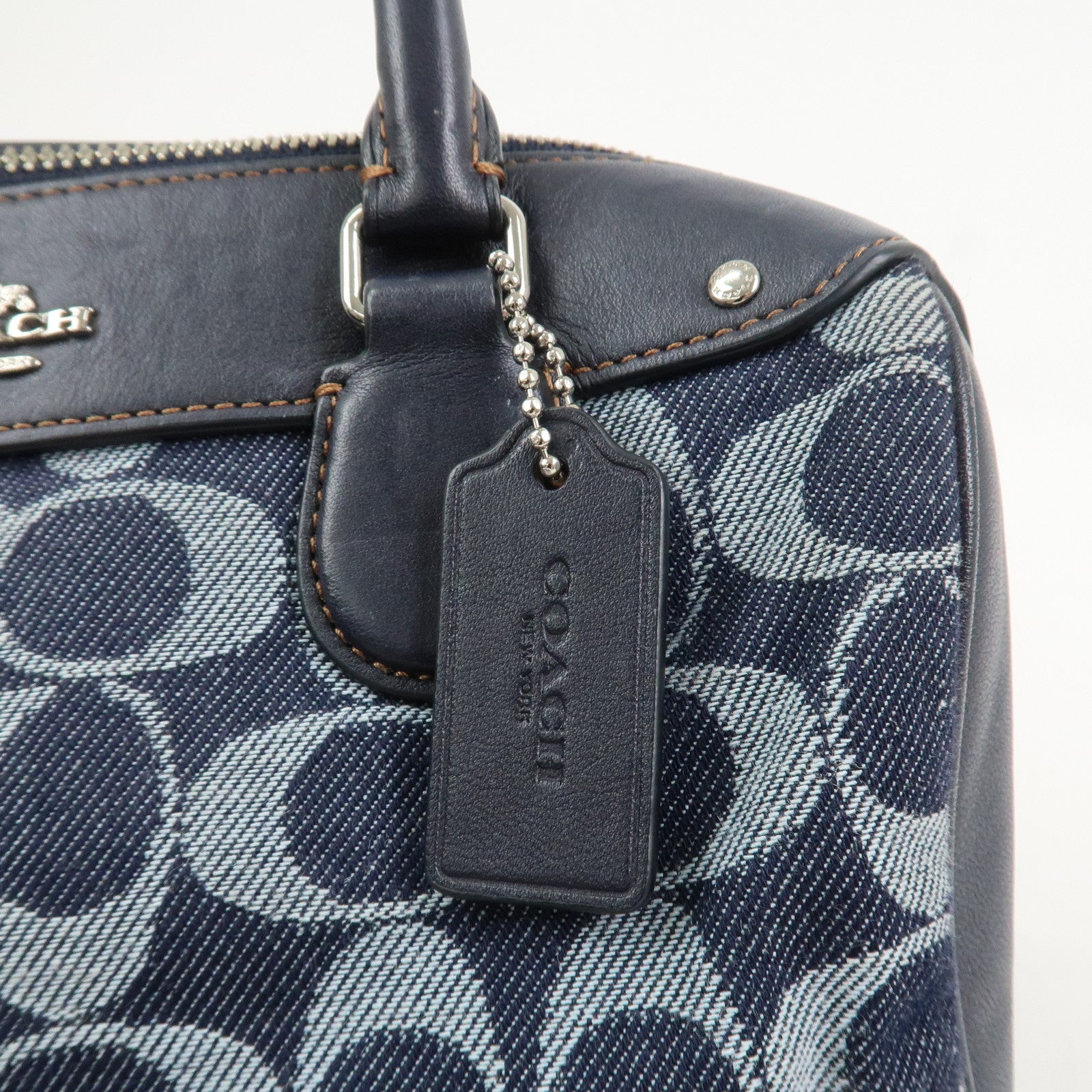 COACH Signature Denim Leather 2Way Bag Shoulder Bag Hand Bag