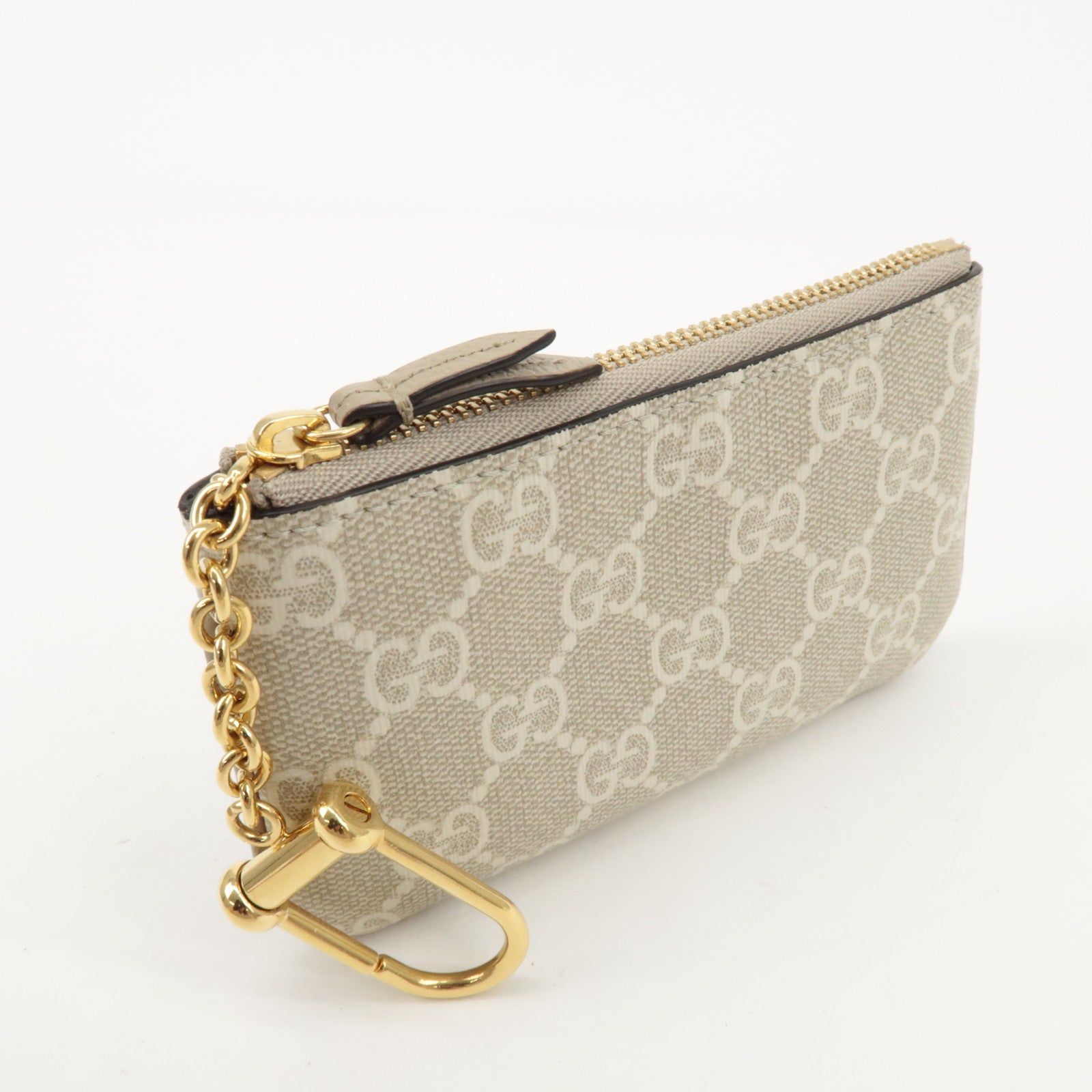 GUCCI GG Supreme Leather Coin Case Key Case Greige White 772321 Used