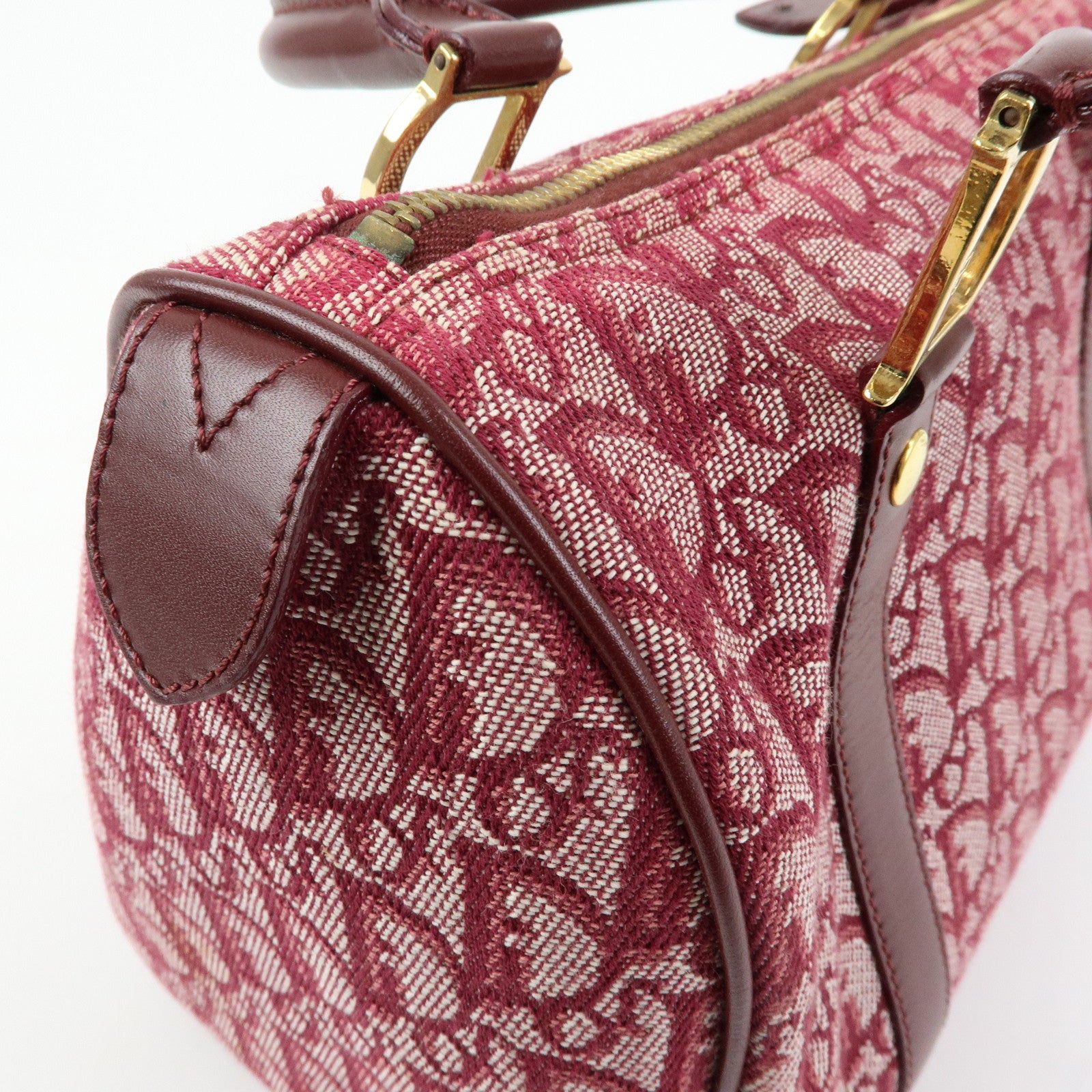 Christian Dior Trotter Jacquard Leather Boston Bag Burgundy