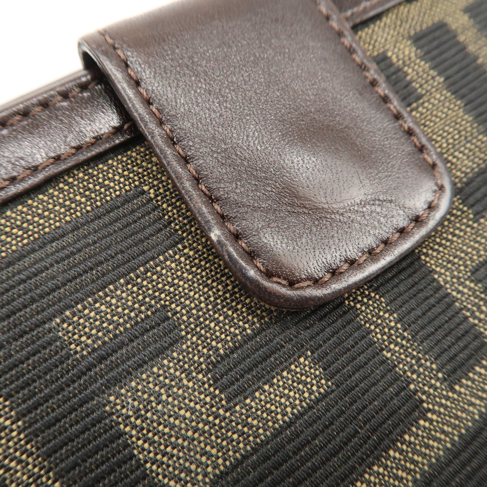 FENDI Zucca Logo Canvas Leather Compact Wallet Brown 12671